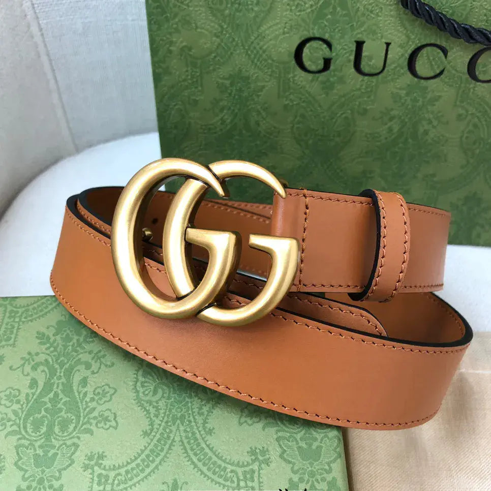 CUG GUC Gold Buckle GG Print Tan Brow Unisex Belt GG-6