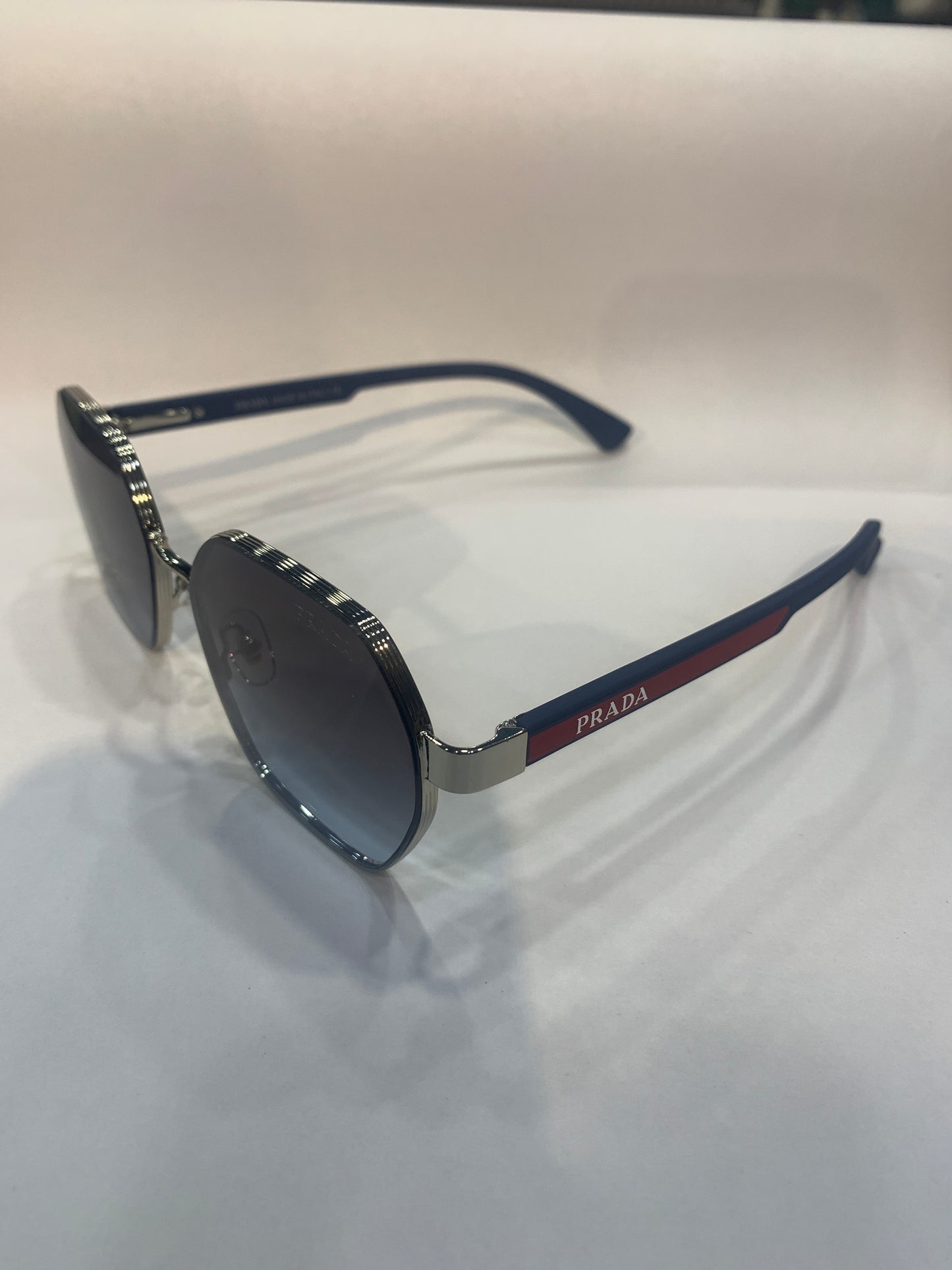 Arp Silver Blue Frame Black Shade Unisex Branded Sunglasses T0967 53 18 136