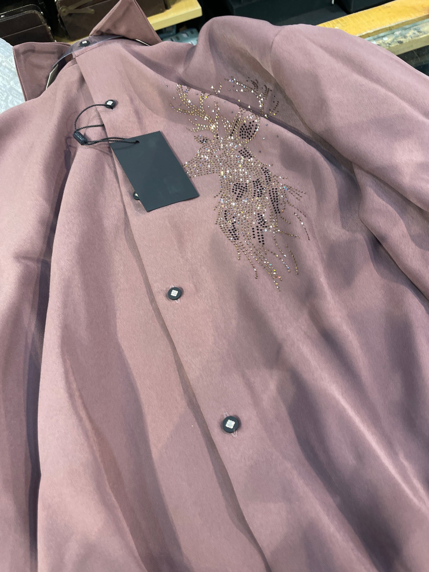 AQUARIUS Pink Colour Deer Gold Black Stud Design Premium Quality Full sleeve Shirt 991068