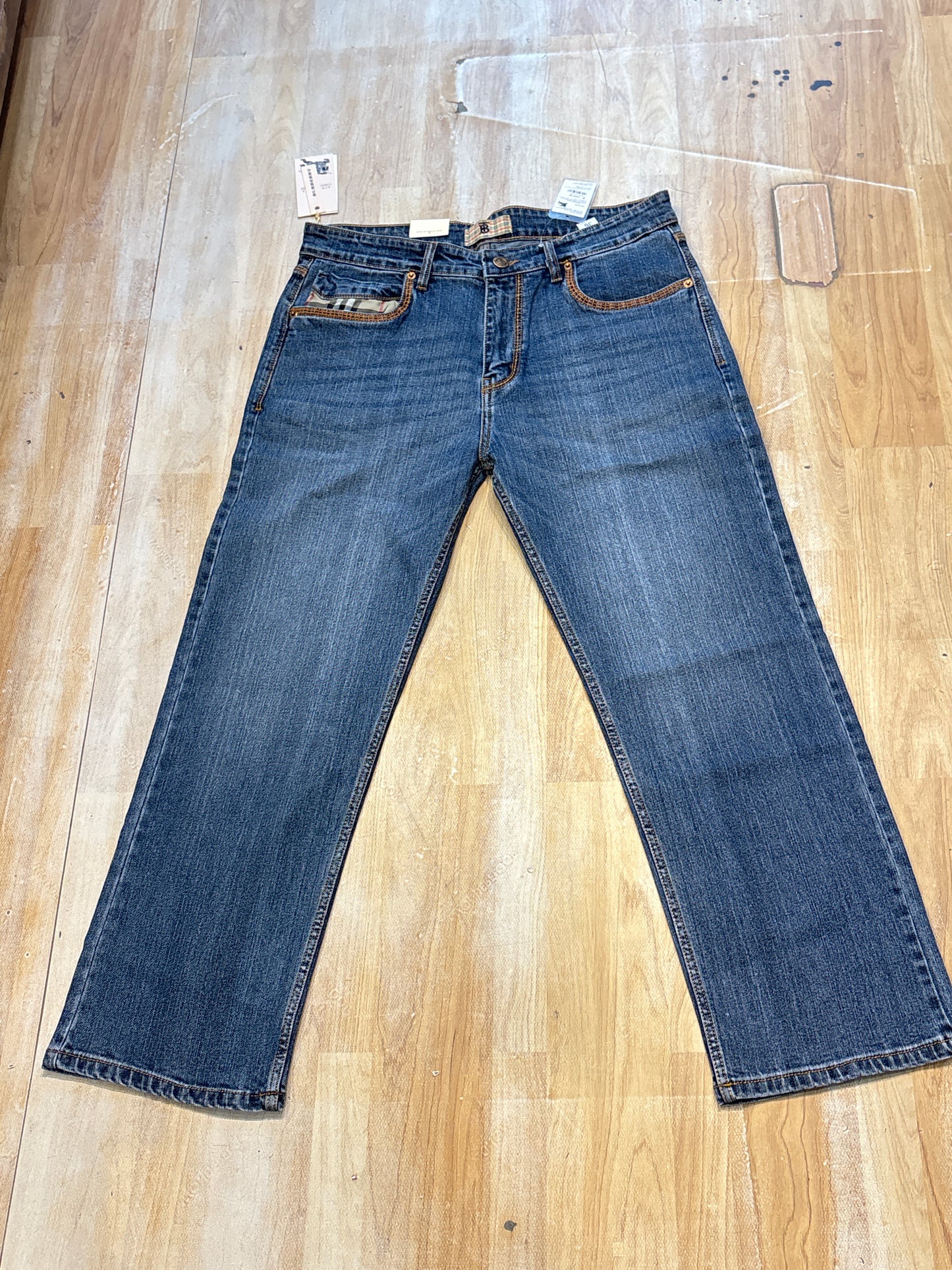 Rub Bur Blue Colour Orange Thread Work Straight Fit Jeans 6912781849607