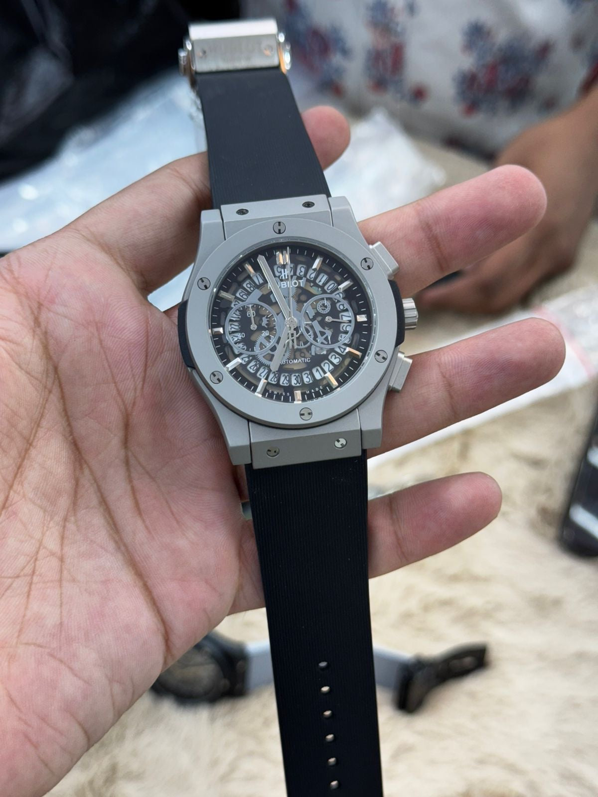 Buh Black Strap Silver Dial Men Watch 901772