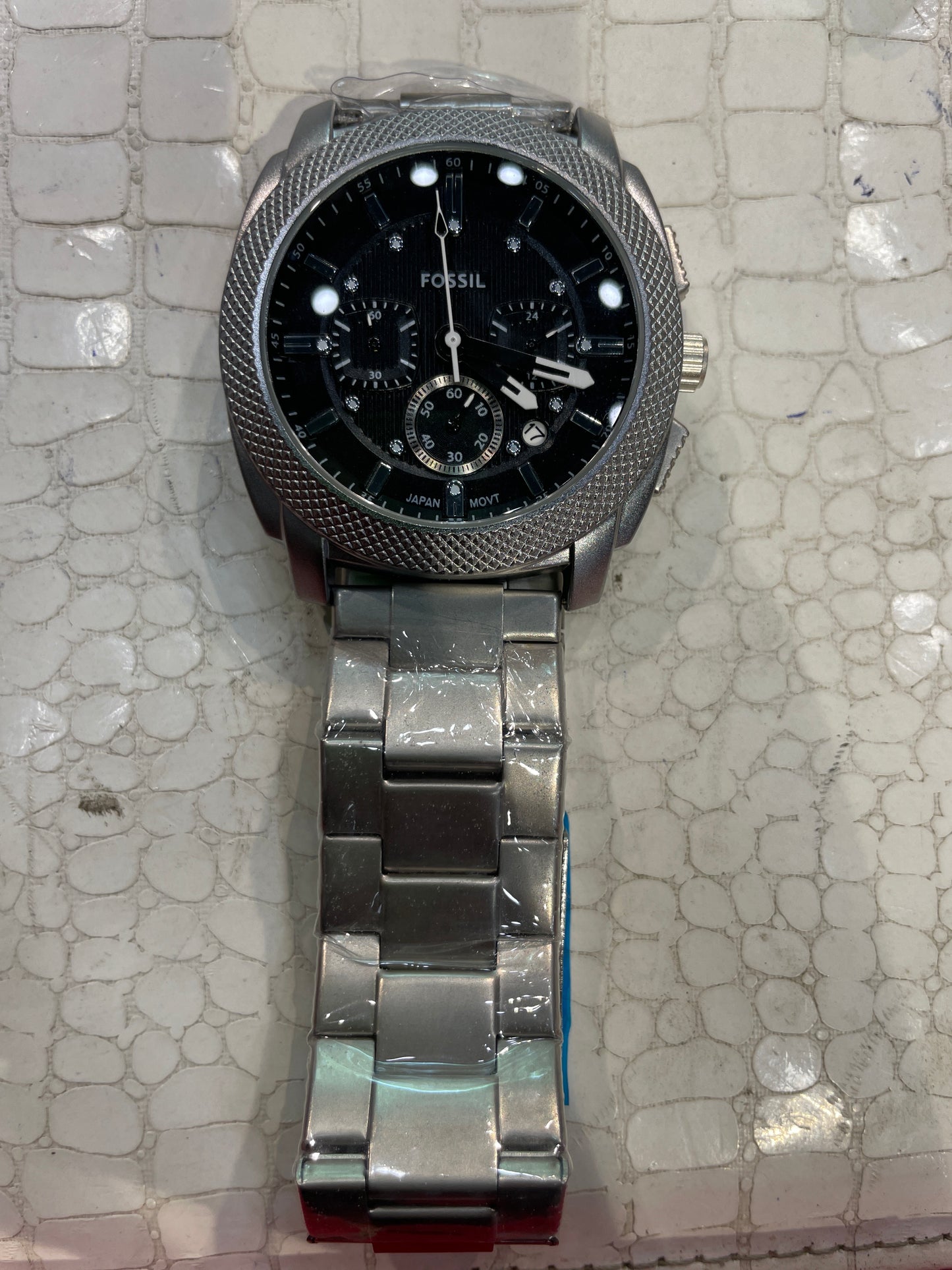 SOF FOS Silver Chain Black Dial Chrono Work Men Watch 990941