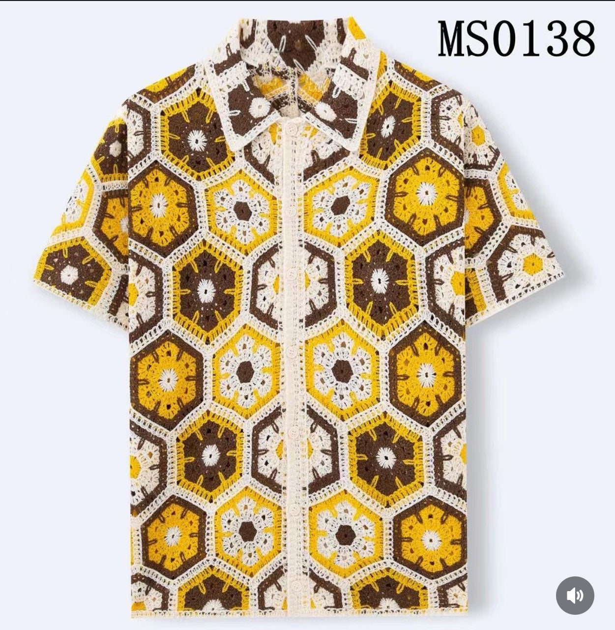 Panda Crochet Shirt Yellow Brown White Colour With Pink Flower MS0138