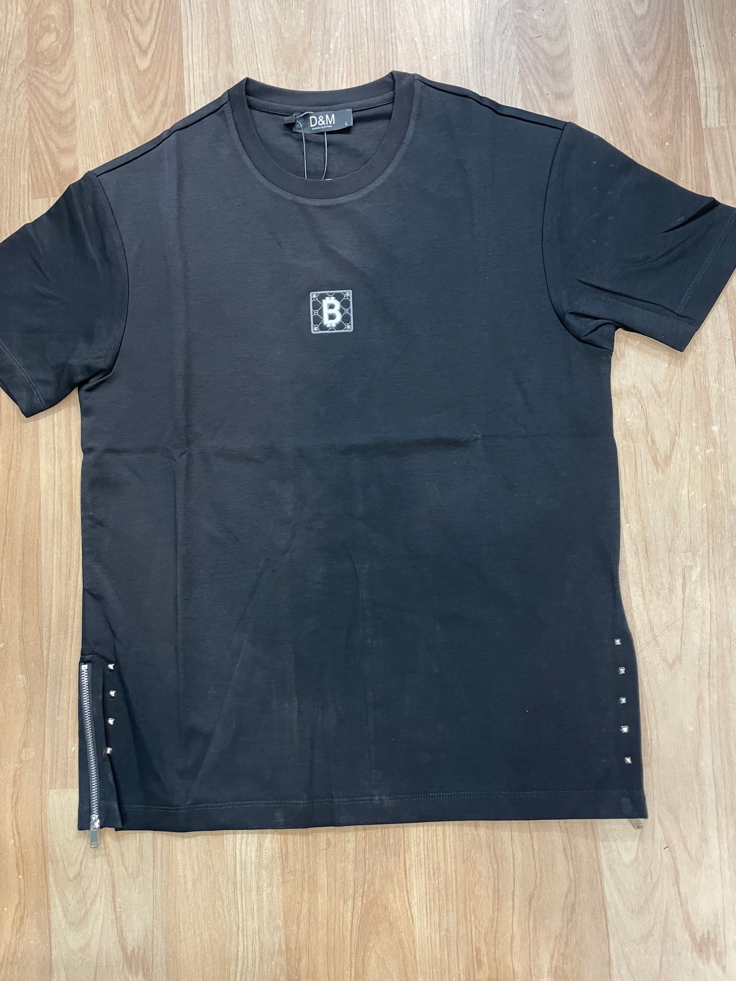 D&M Black Colour B Embroidery Logo Imported Round Neck T-Shirt 6618