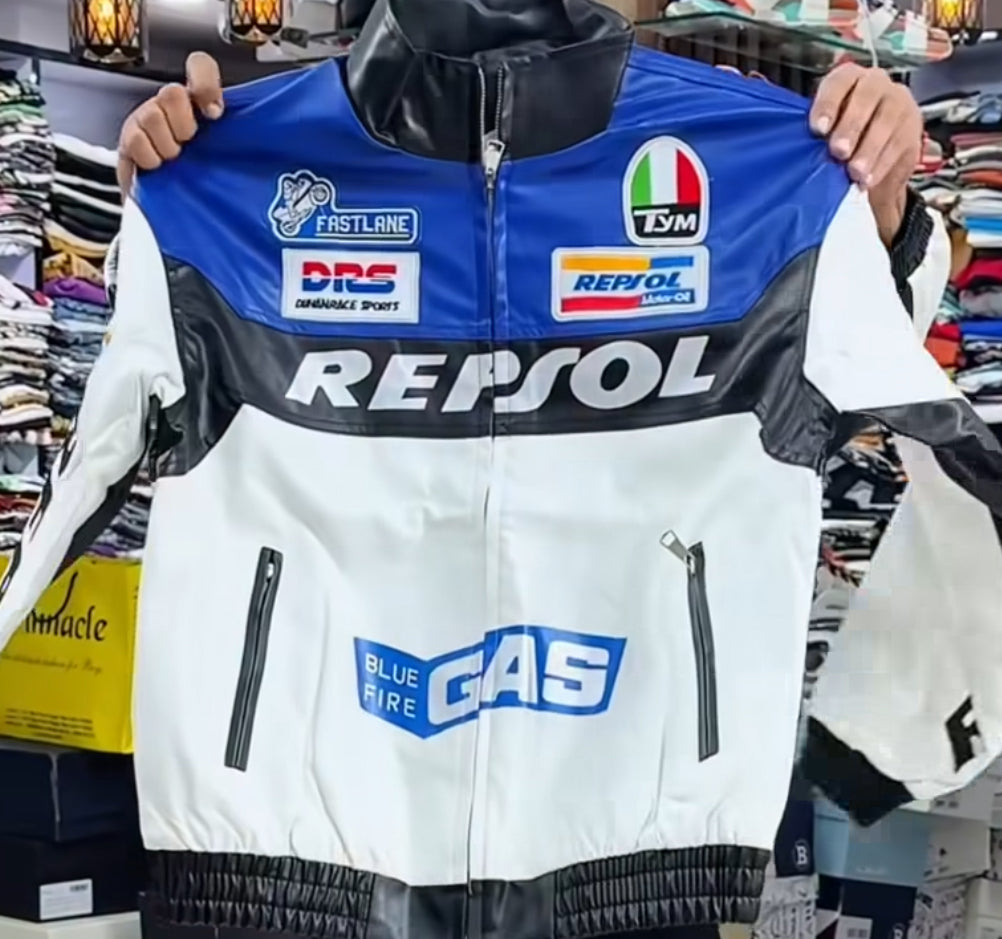 Repsol Blue Black White Sports Leather Jacket 2593