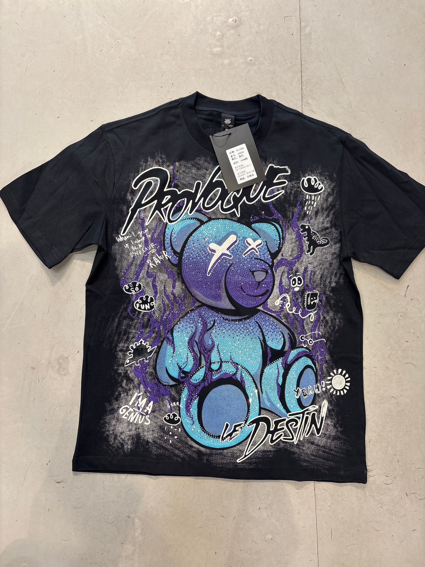 ALINDA HOMME Black Grey Colour PROVOQUE Teddy Stone Print Imported Oversized Unisex TShirt 39950