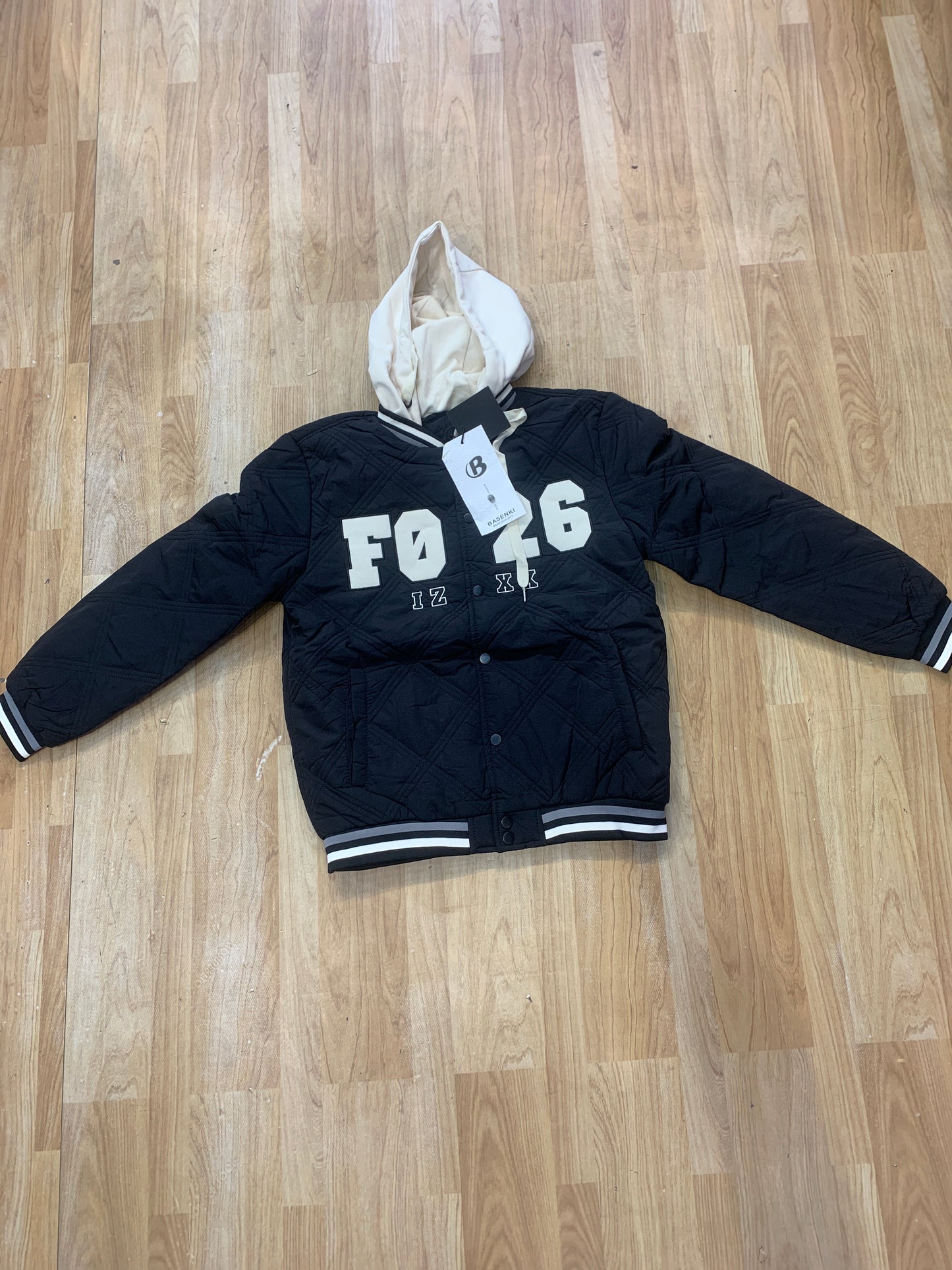 FO-26 Black Colour With Cream Embroidery Design Premium Quality Varsity Jacket 67711