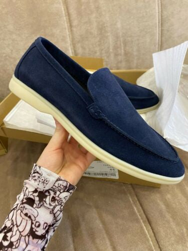 LP Lor Blue Suede Leather Cream Sole Formal Loafer Shoes 4304
