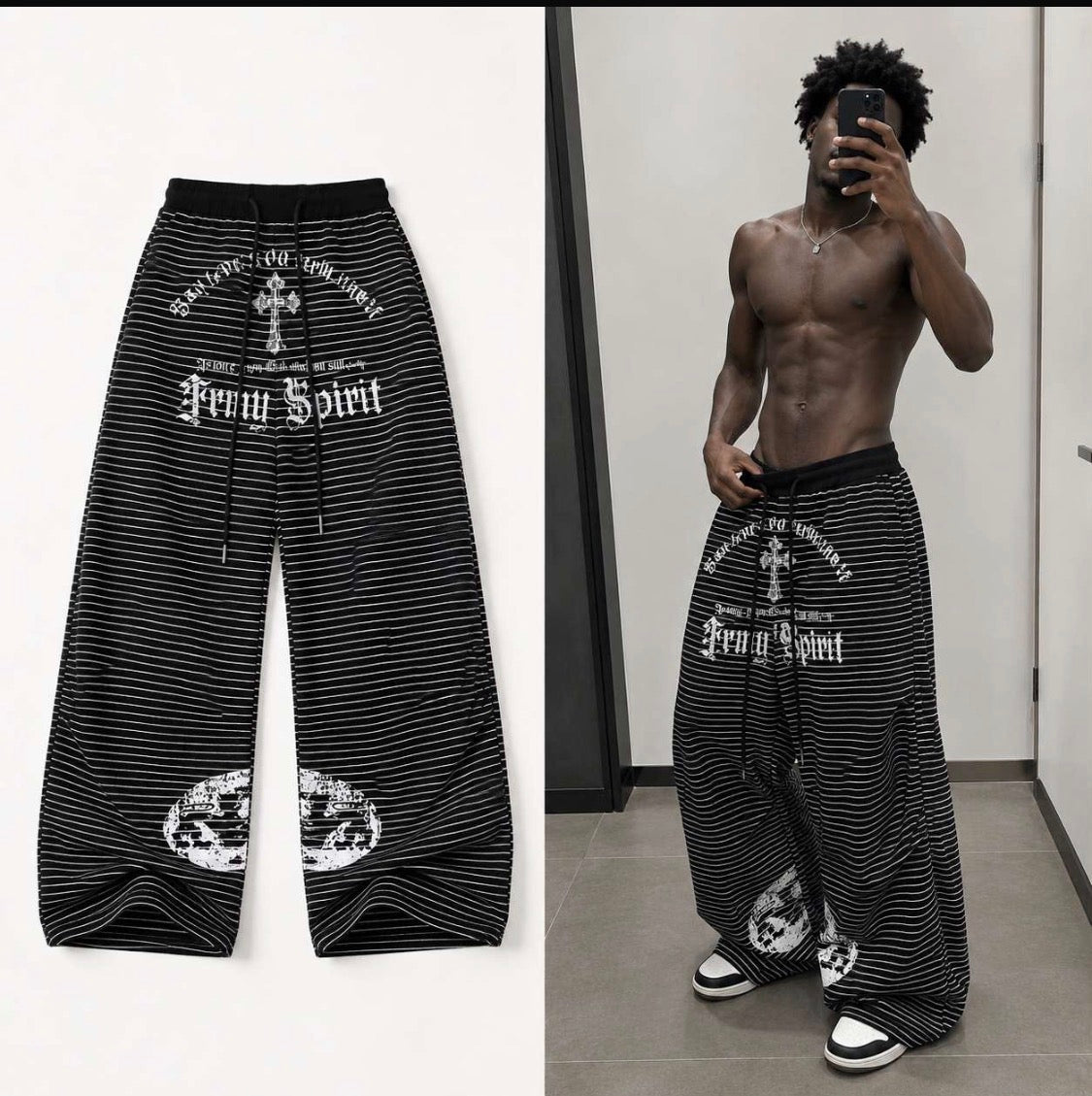Jinkikaisdao Black Colour White Lining Premium Quality Imported Baggy Fit Lower B3250