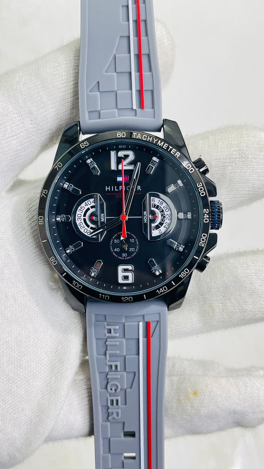 Mot Grey Silicon Strap Black Dial Men Watch 989676