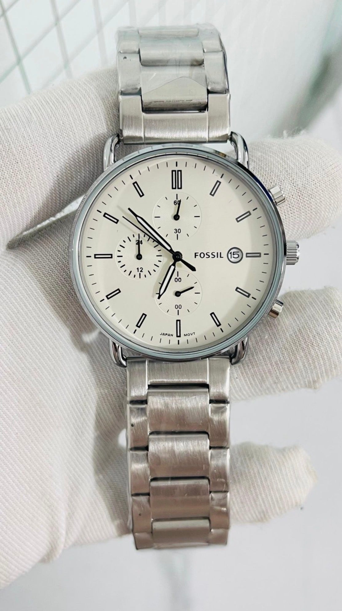 SOF FOS Silver Chain White Dial Chronograph Working Men Watch 990824