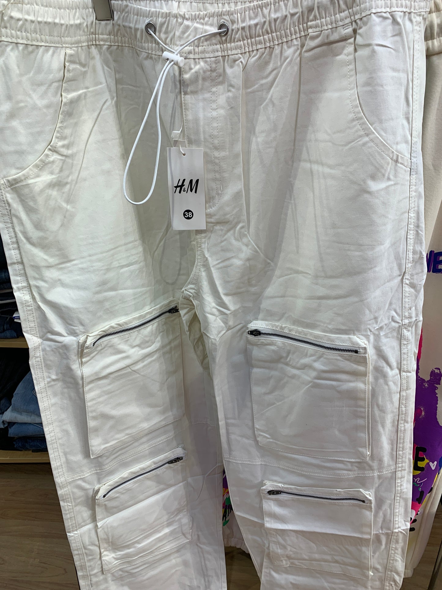 M&H Cargo White Colour Six Pocket Straight Fit H9031