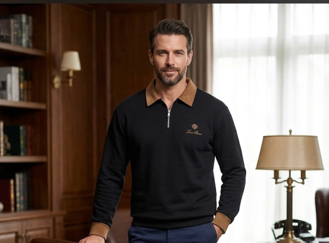 ORIGINAL DESIGN Black Colour LORO PIANA Embroidery Premium Quality Half Ziper Polo SweatShirt 653-A