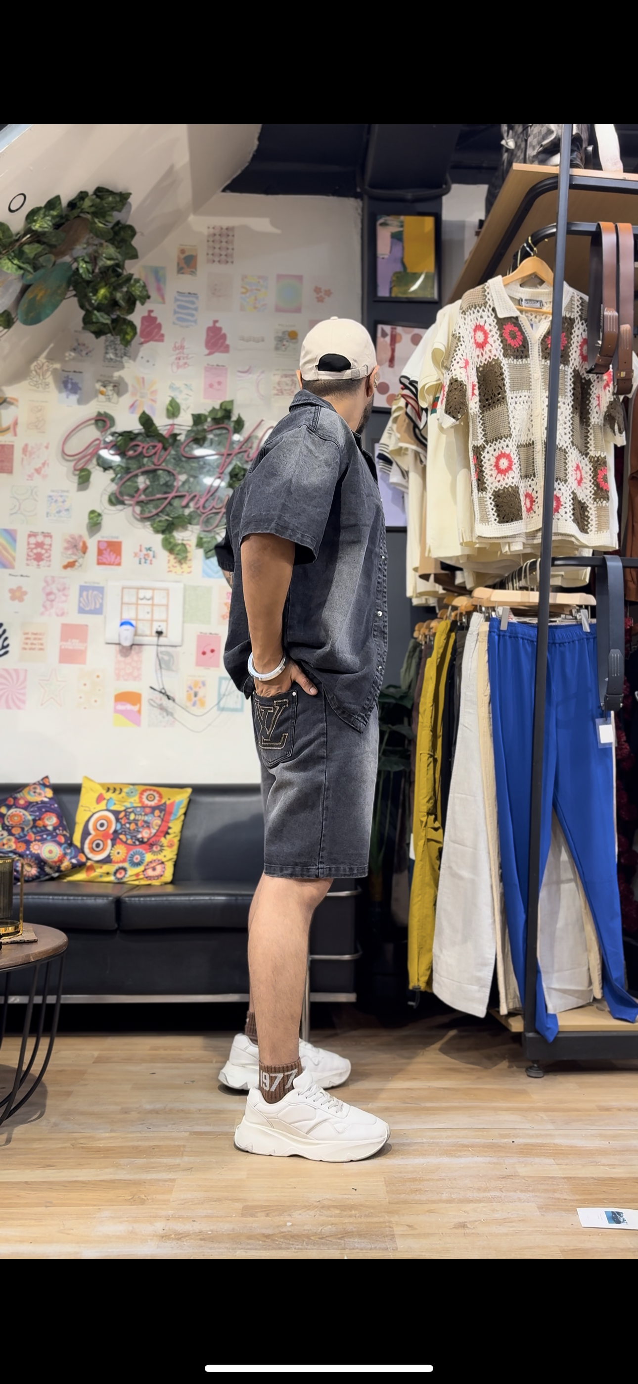 Uol Lou Black Grey Half Sleeve Shirt With Shorts Denim Coord Set 88027