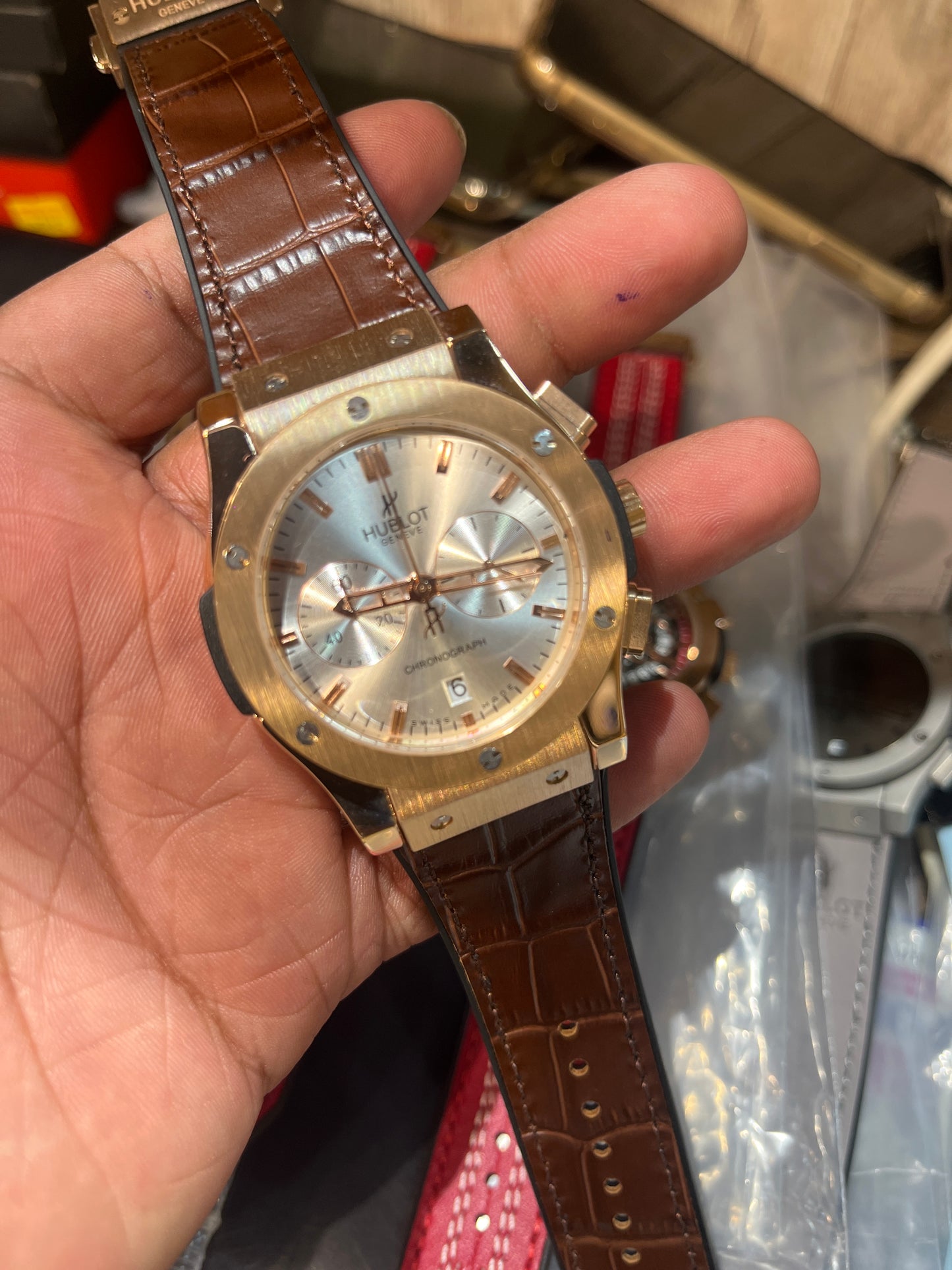 BUH HUB Brown Strap Copper Ring White Dial Men Watch 901277