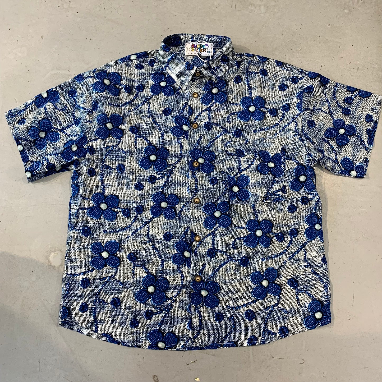 3MODE SISTER White Blue Flower Print Imported Unisex Shirt 234