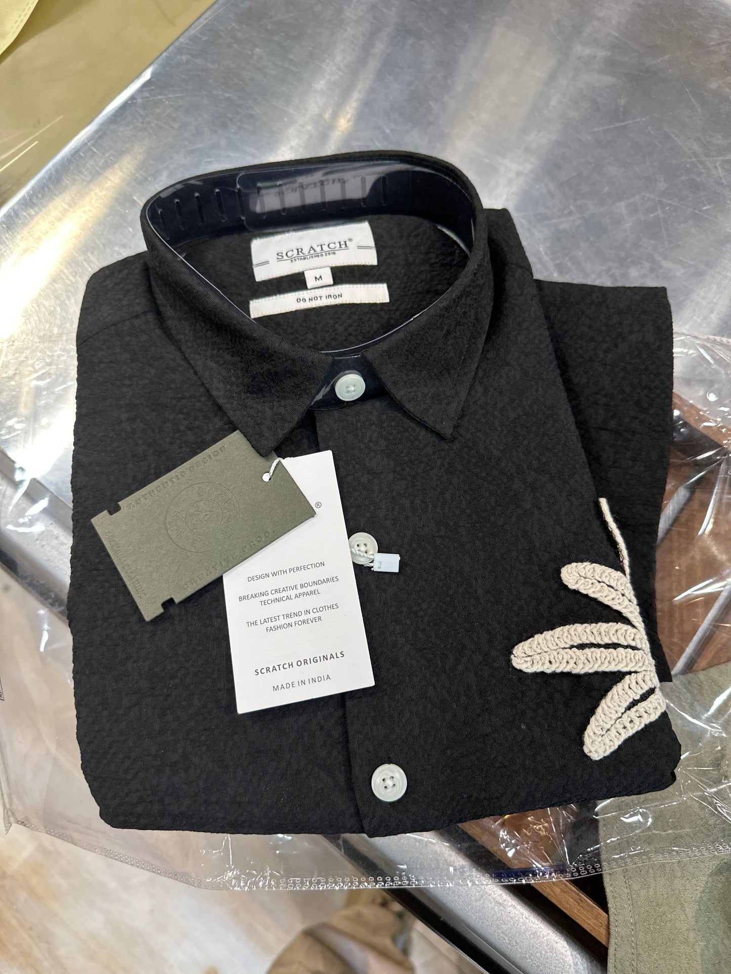 Black Scratch Palm Tree Embroidery Design Shirt