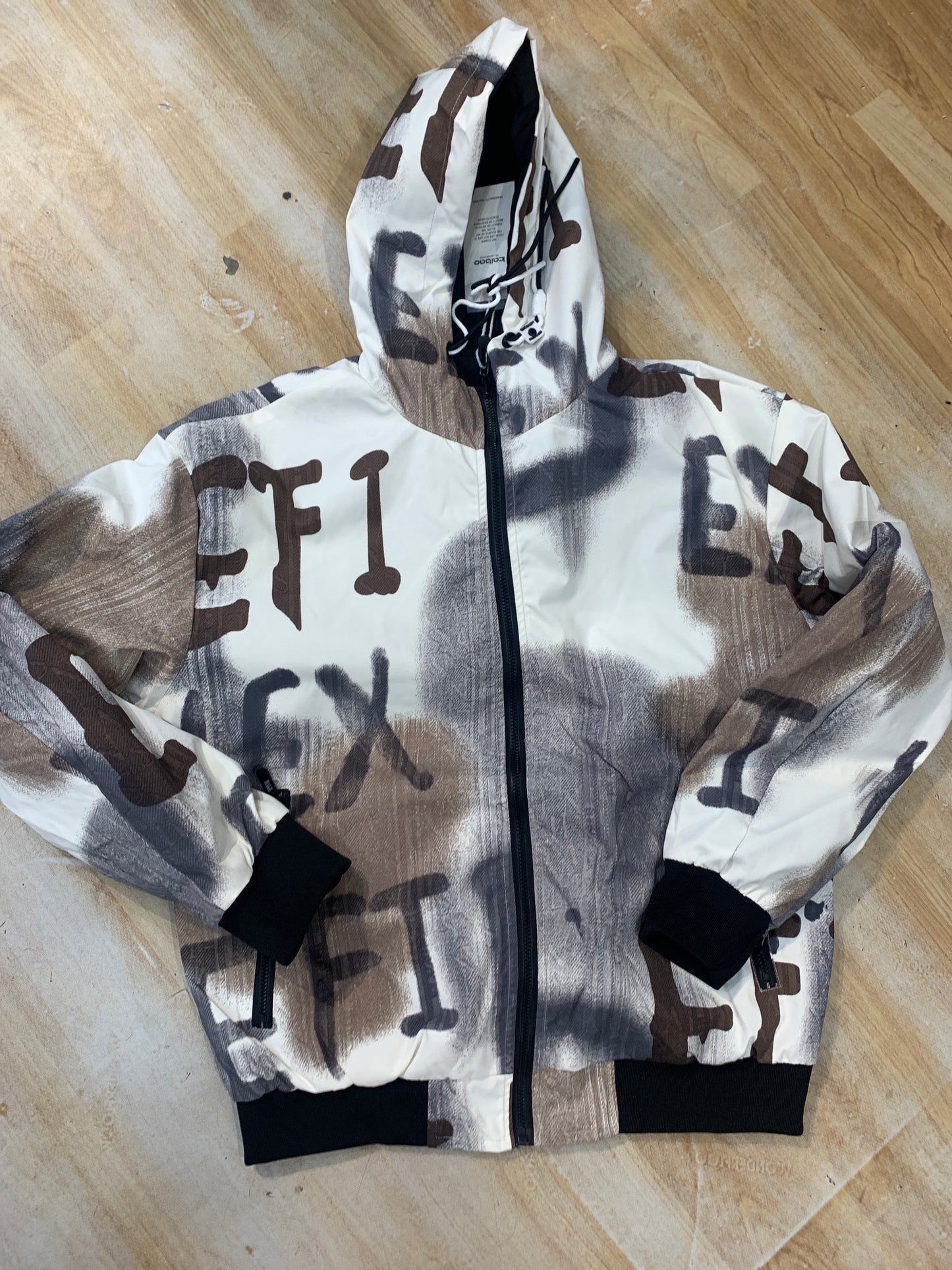 EFI Brown White Grey Colour Printed Heavy Quality Double Side Reversible Hooded Jacket K-8823