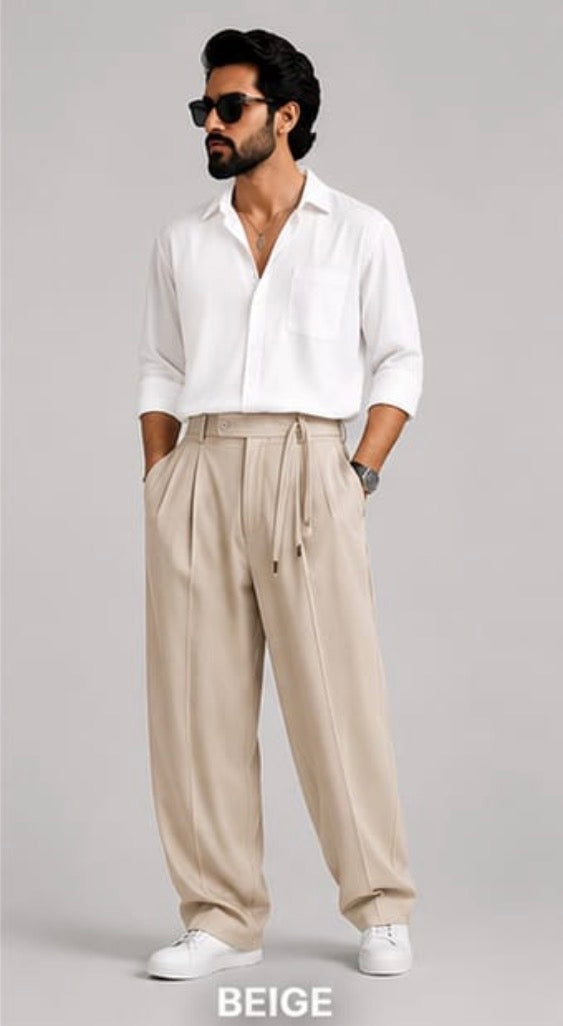 LDA Beige Colour Baggy Fit With Belt Premium Quality Unisex Imported Trouser 991107-A