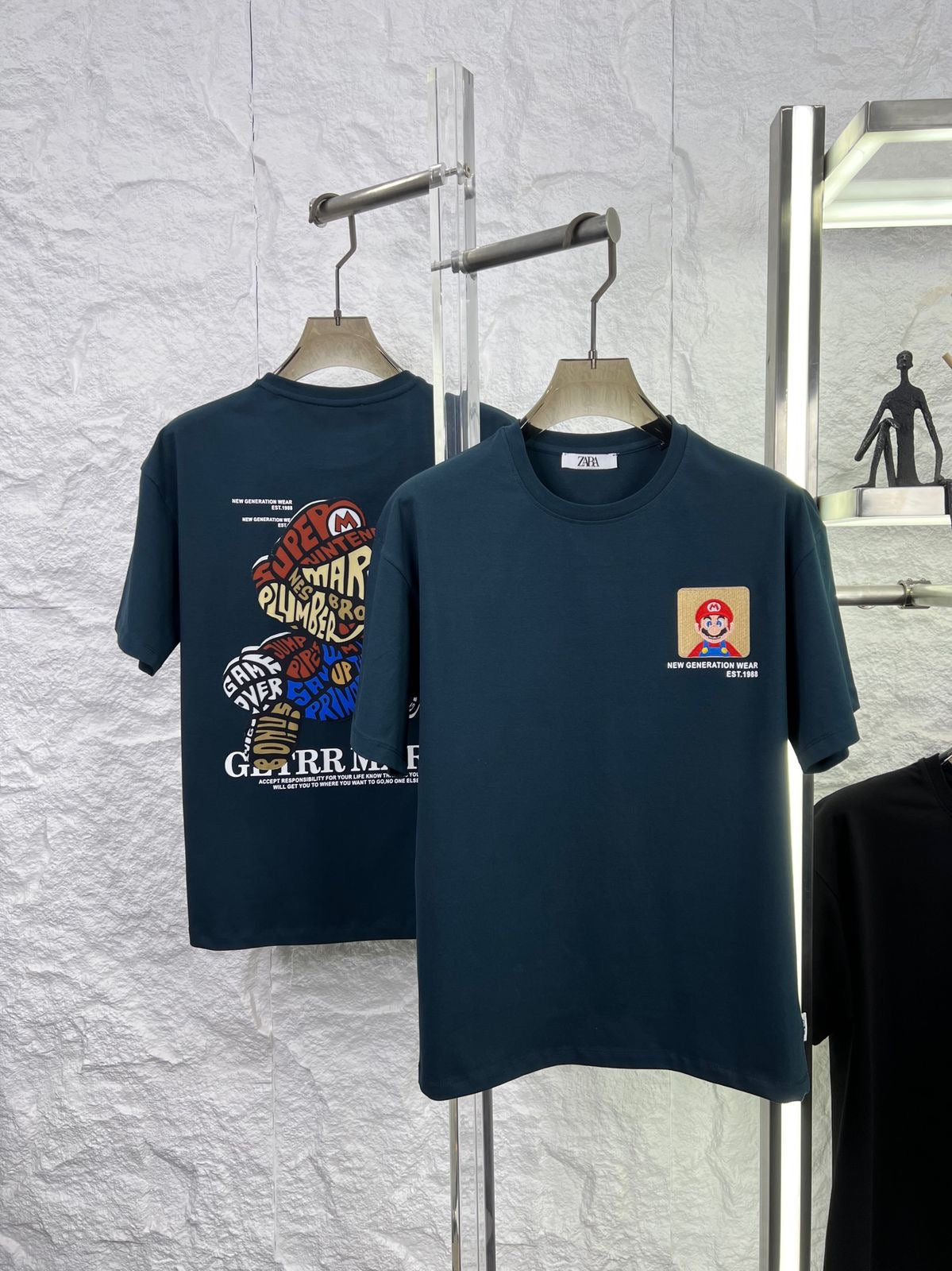 Raz Zar Black Colour EST.1988 Mario Back Print T-Shirt 5584