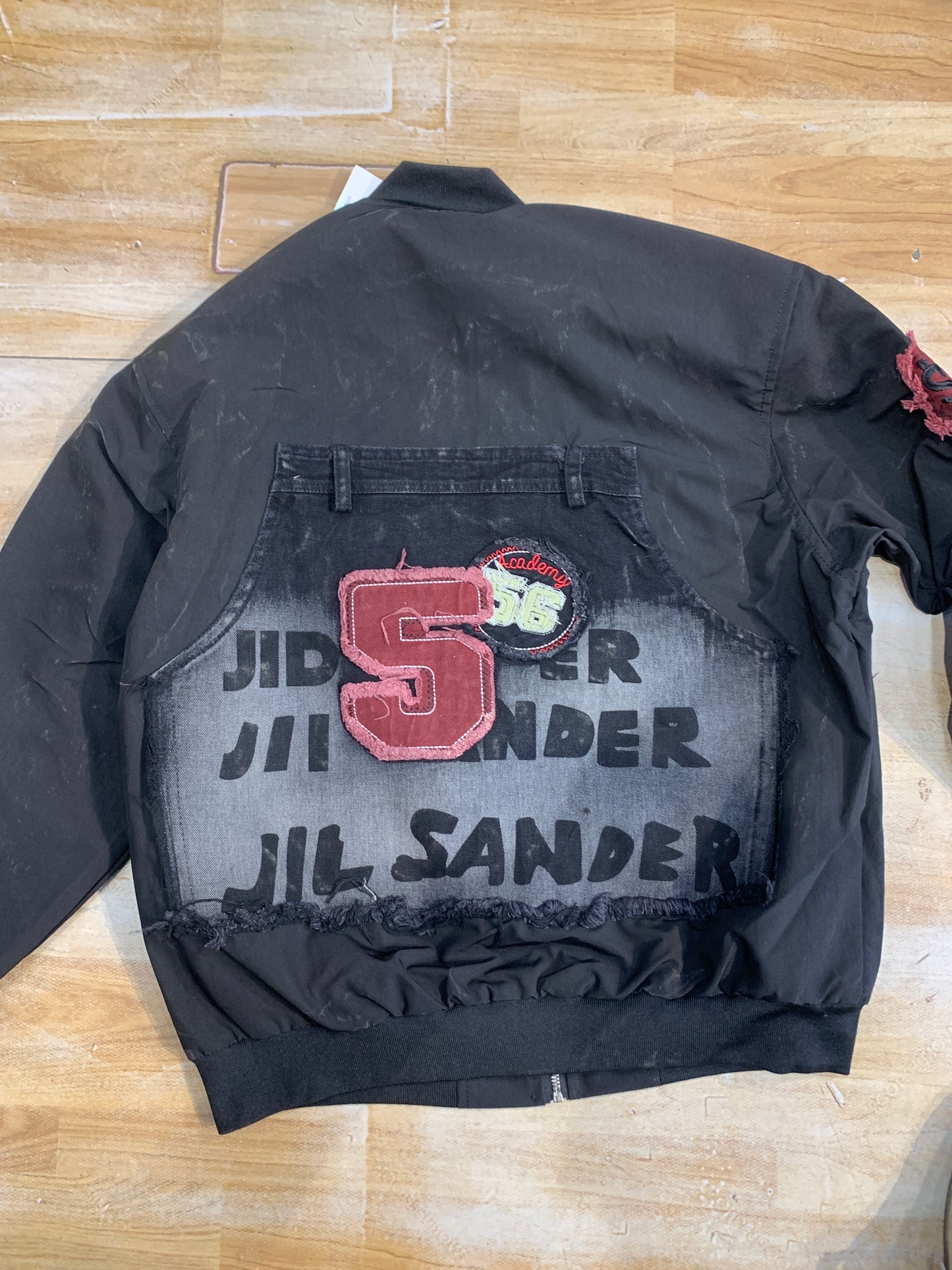 BRAND RACING CLUB Black Colour With Rugged Denim Embroidery Design Premium Quality Unisex Varsity Jacket 012