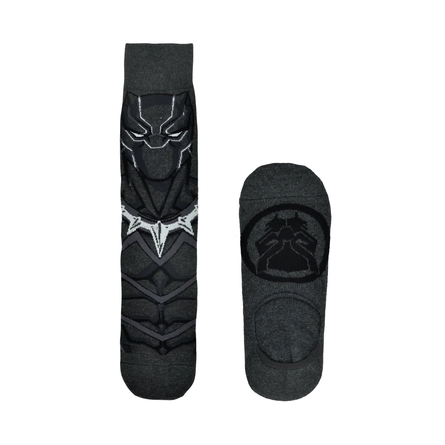 BALENZIA X MARVEL CHARACTER CREW & LOAFER/INVISIBLE SOCK FOR MEN- "THE LEGENDARY BLACK PANTHER" GIFT PACK (PACK OF 2 PAIRS/1U)(FREE SIZE) D.GREY