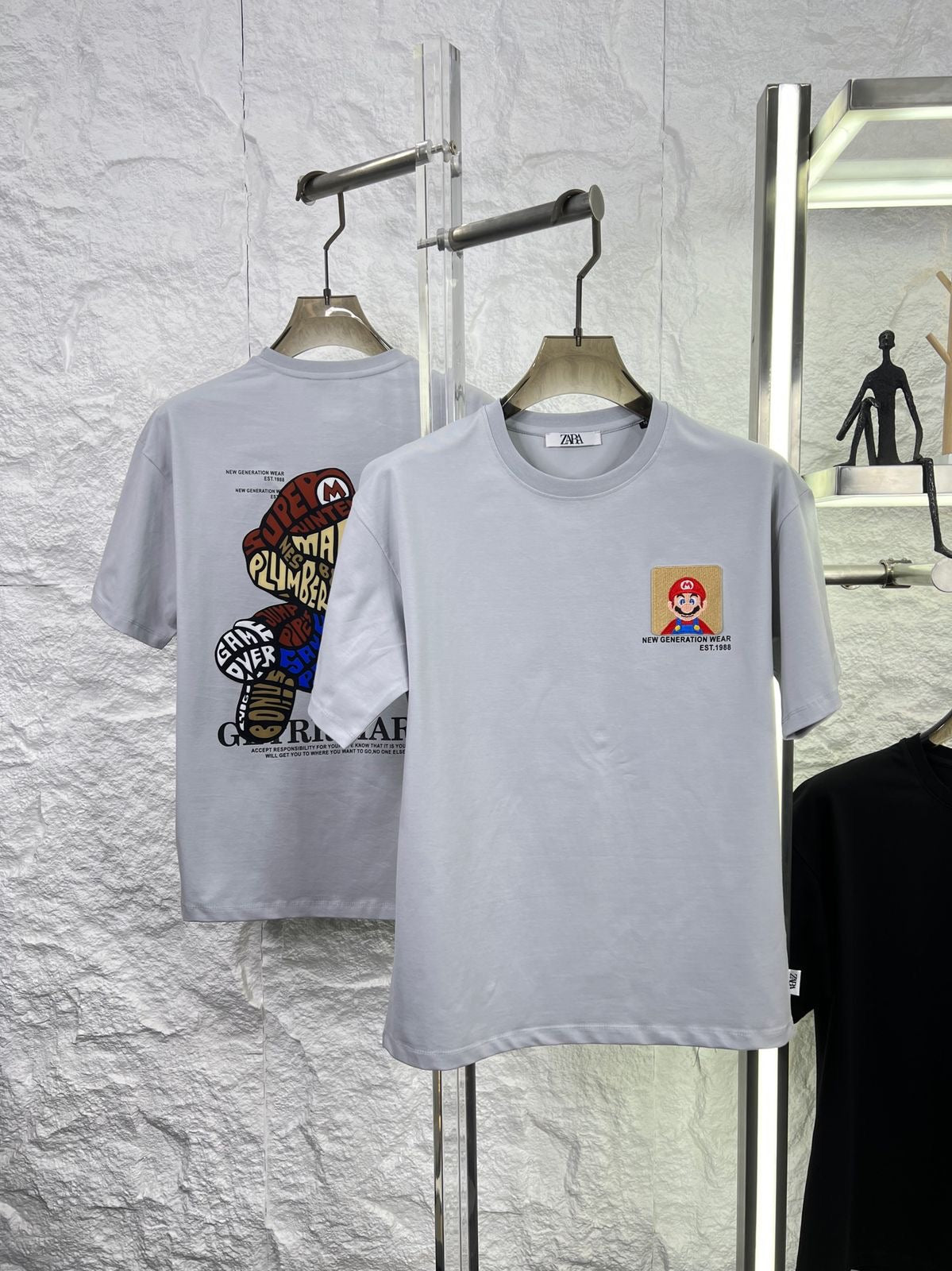 Raz Zar Black Colour EST.1988 Mario Back Print T-Shirt 5584