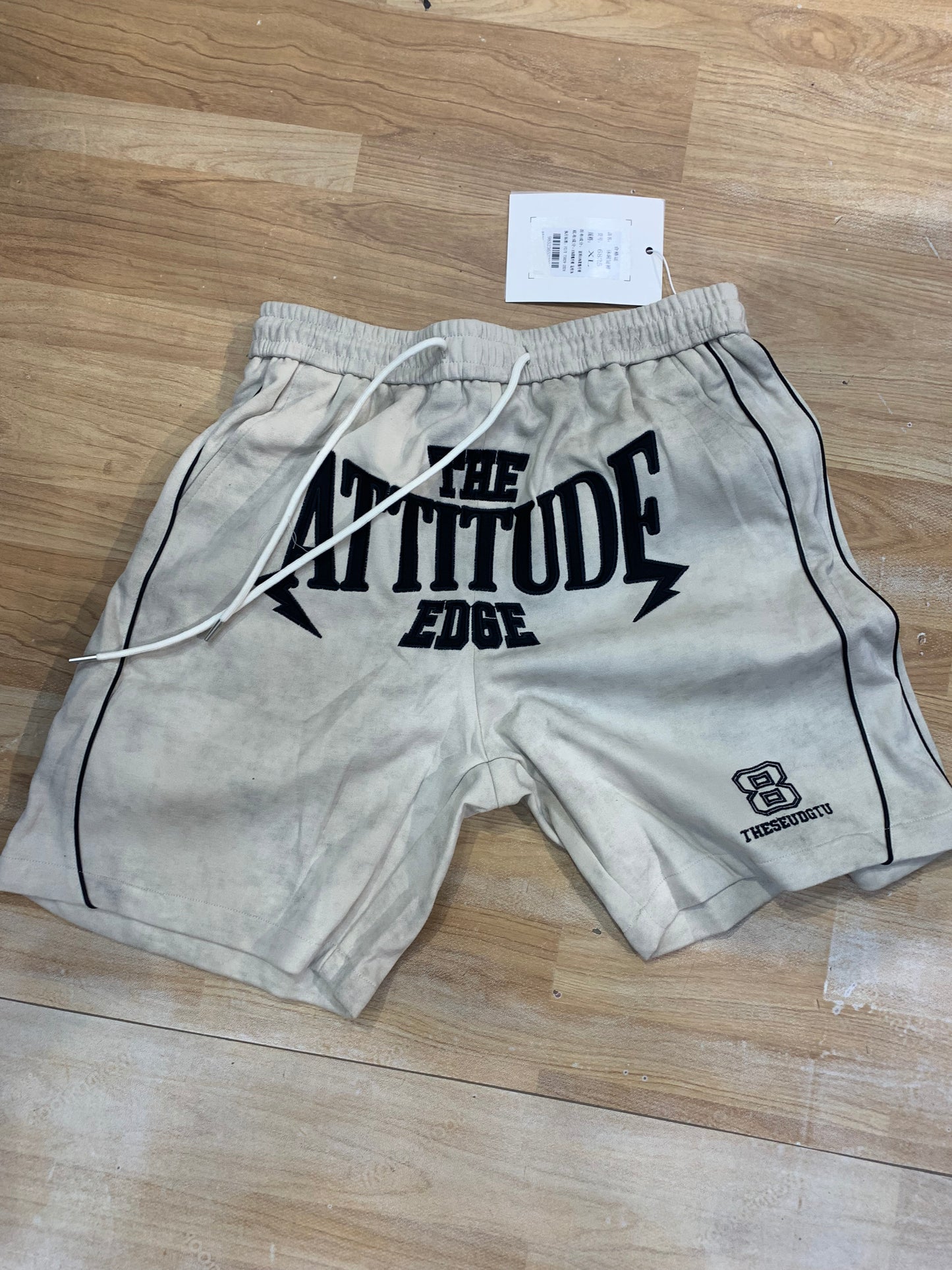 THE ATTITUDE EDGE Cream Colour Black Embroidered Premium Quality Unisex Shorts 6825
