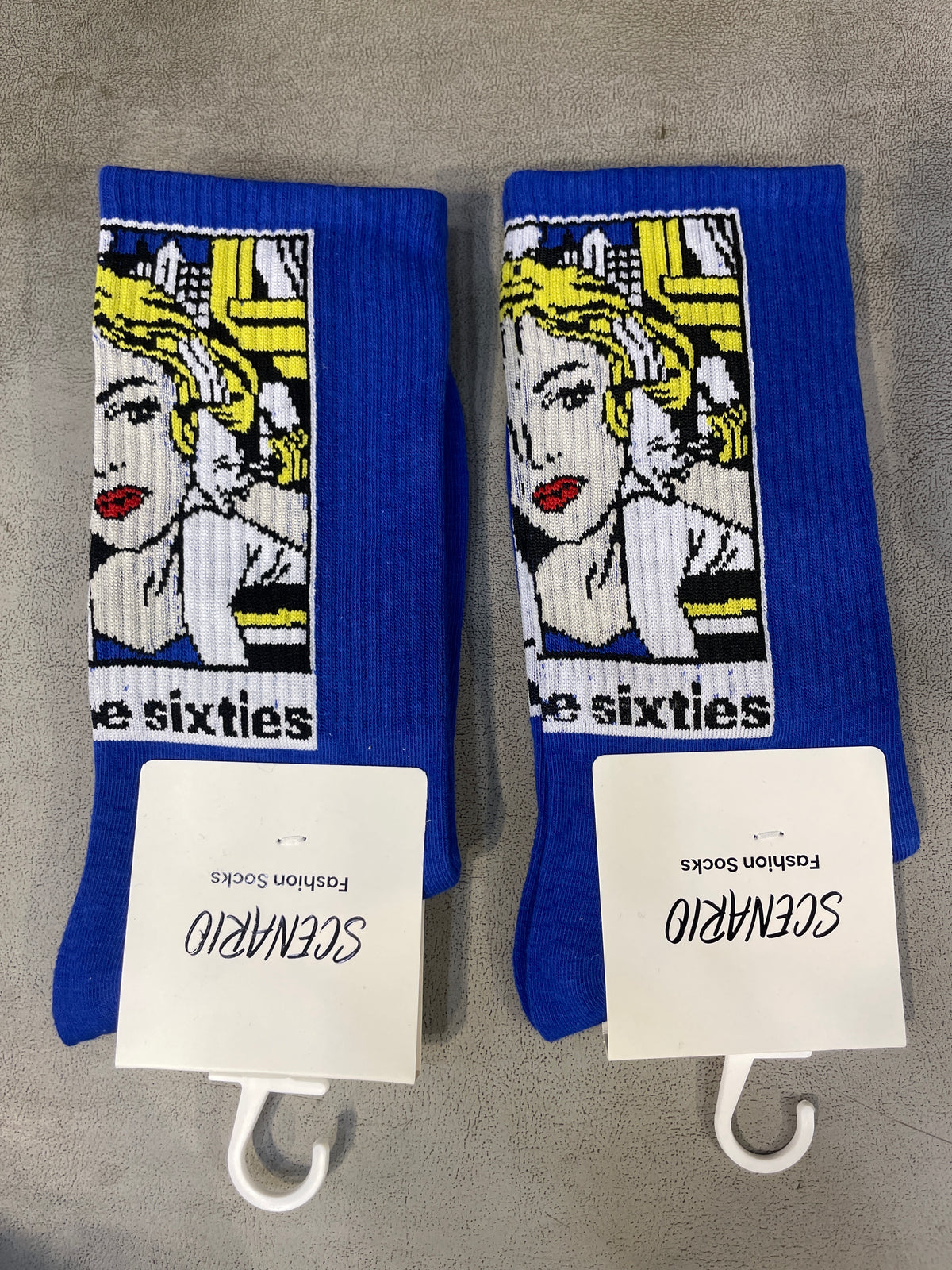Scenario Blue Colour Art of the Sixties Print Premium Quality Full Socks 991244