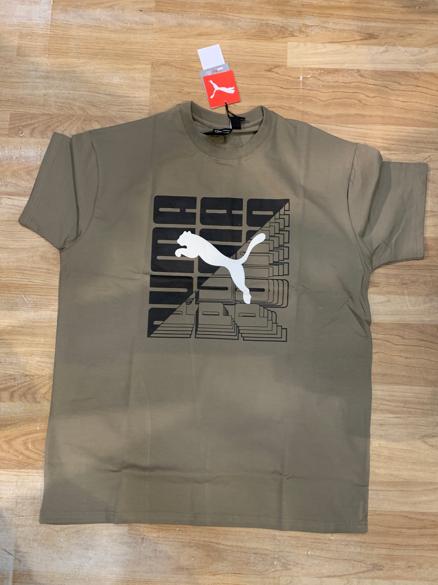 MUP PUM Khaki Mint Colour Black Print Regular Fit Unisex T Shirt H90022