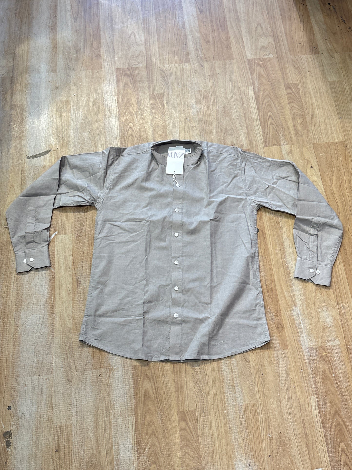 Raz Zar Grey Chinese Collar Full Sleeves Linen Shirt 988888