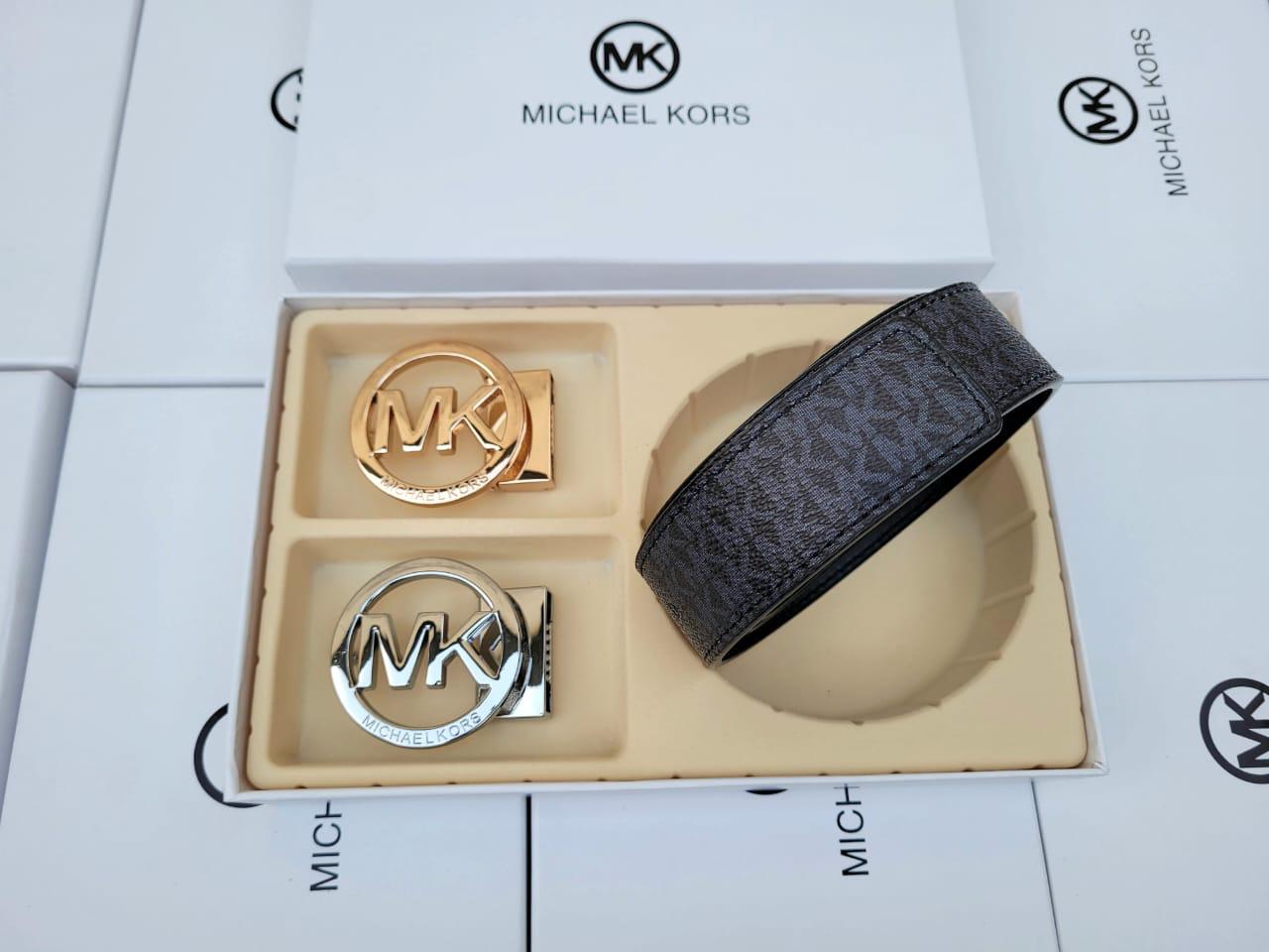 CIM Silver Gold Two Buckle MM Print Black Men Belt 120123
