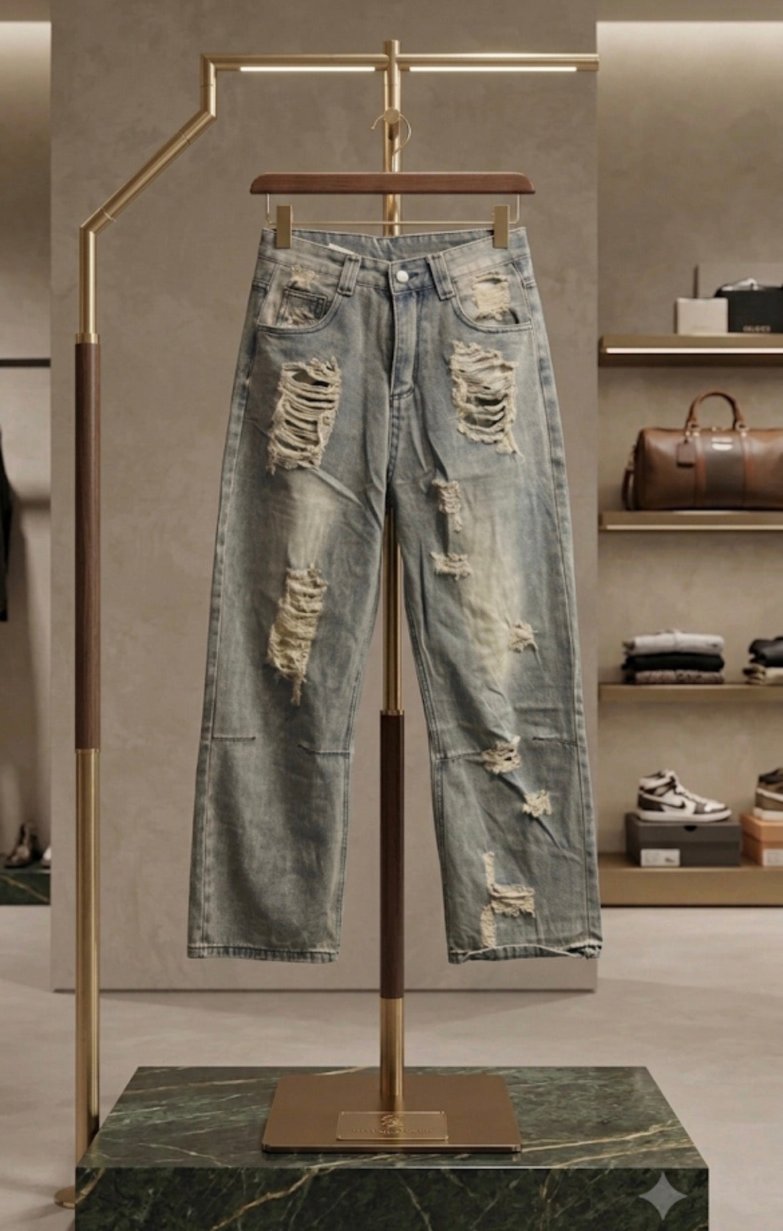 Yilufa Faded Blue Colour Rugged Style Baggy Fit Unisex Imported jeans N7018