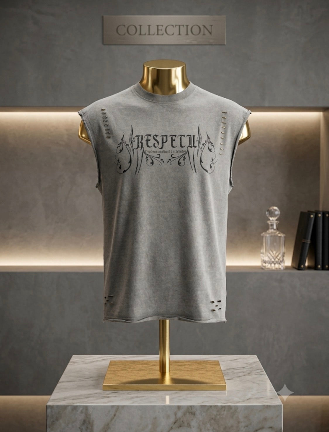 Fanyestore Grey Colour Respect Print Cut Sleeve Rugged Imported Sando 3844