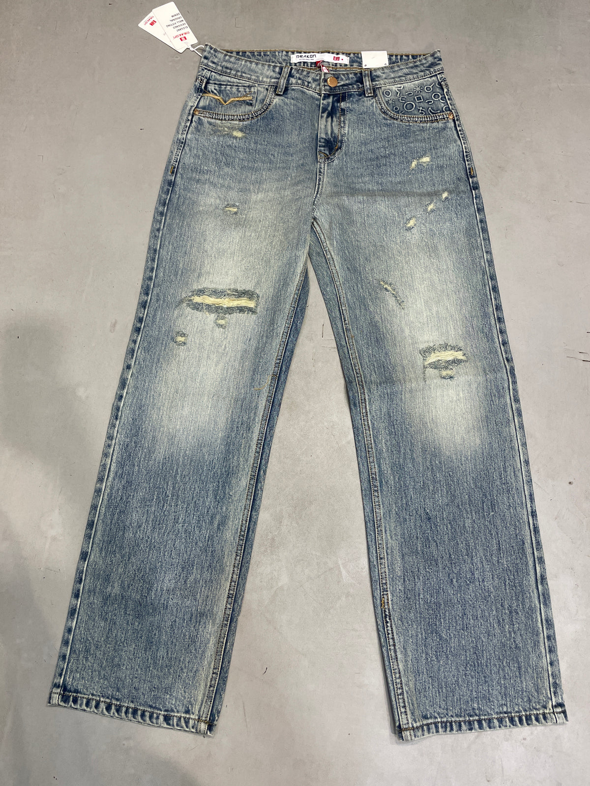 DRAKON Faded Blue Colour Greenish Shade Rugged Style Premium Quality Straight Fit Imported Denim Jeans 1007-A