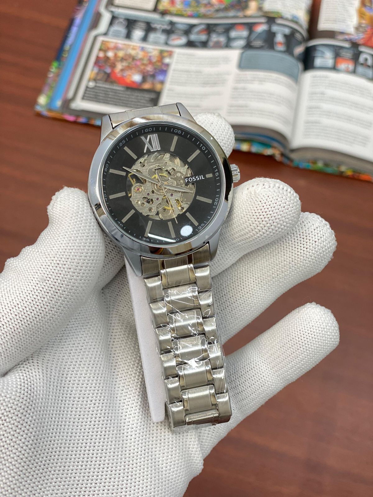 SOF Silver Chain Black Dial Automatic Premium Quality Men Watch 901864