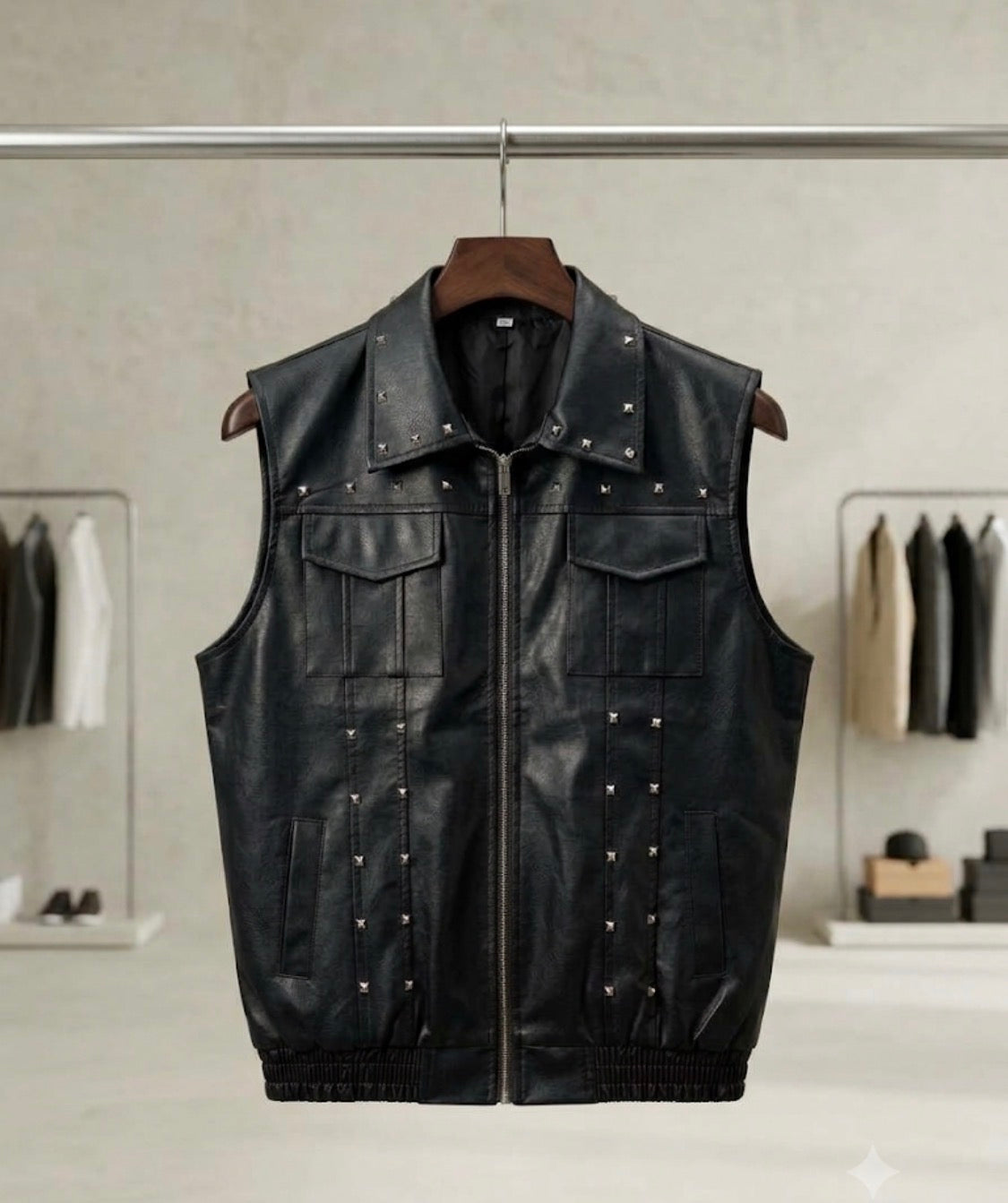FASHION Black Colour Studd Premium Quality Unisex Half Leather Jacket 991427-A