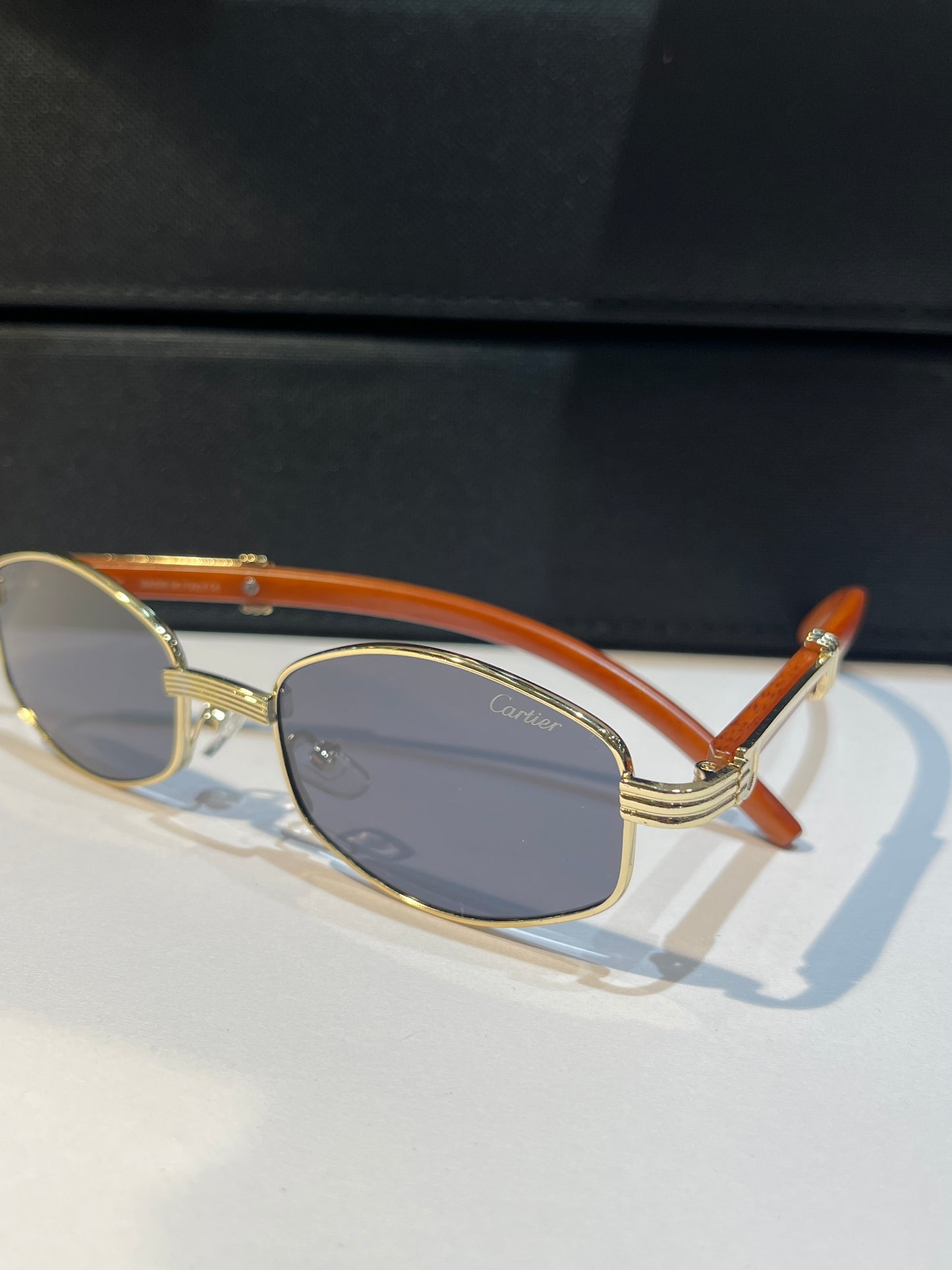 Rac Gold Frame Brown Stick Black Shade Premium Quality Unisex Sunglass SUN090