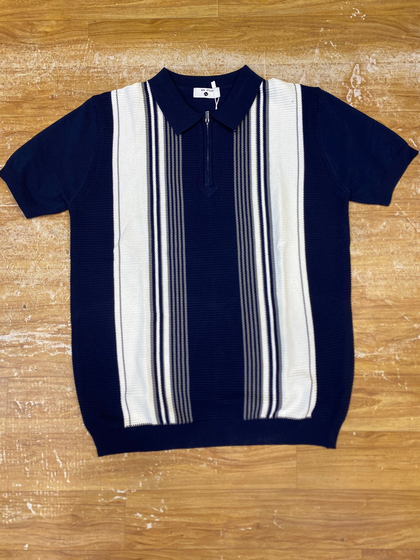 REA Aertu Blue White Colour Half Zip Knitted Premium Quality Unisex Collar T-Shirt R86077