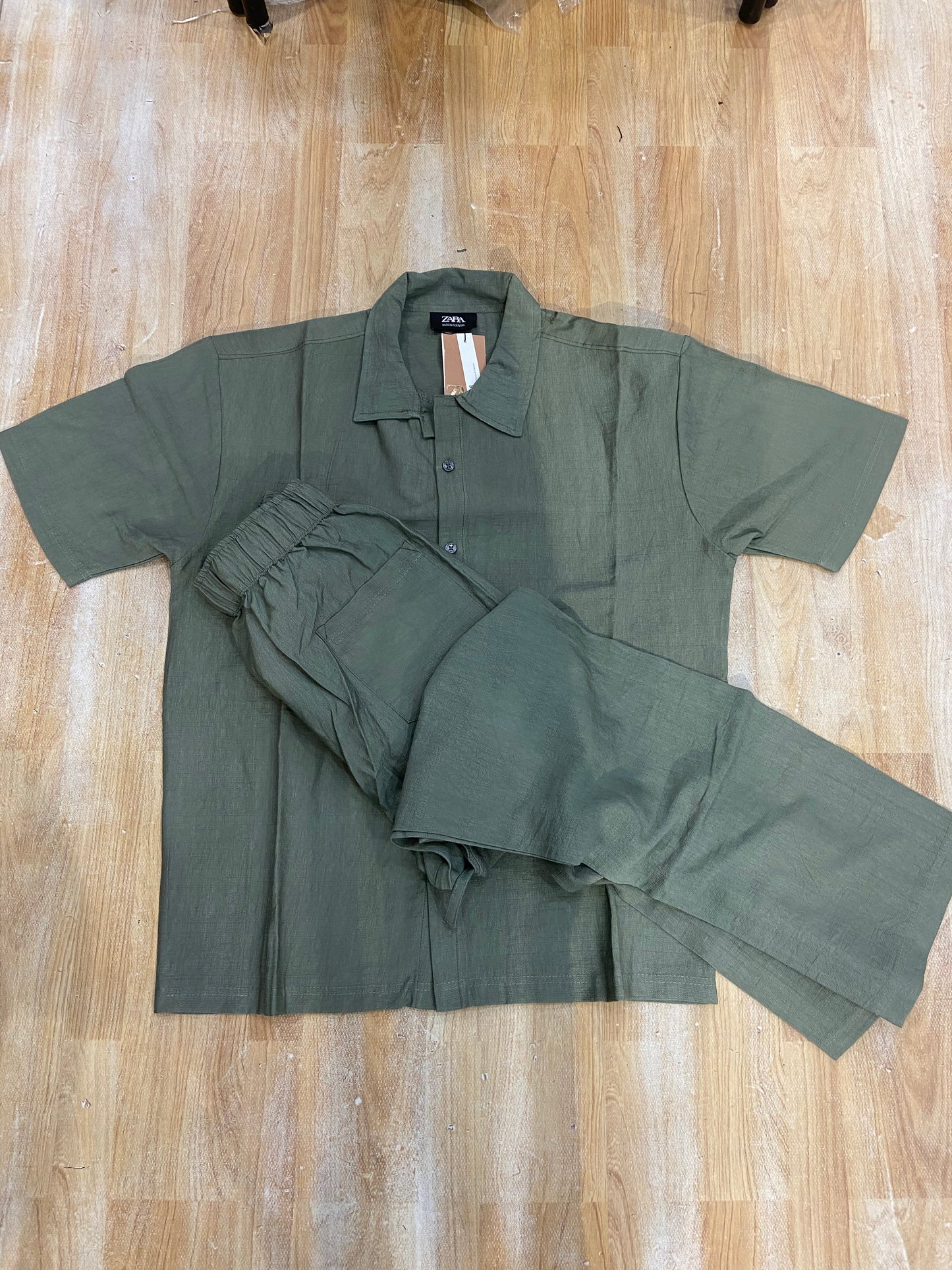 Raz Zar Green Colour Linen Half Sleeve Shirt With Pant Coord Set 989392