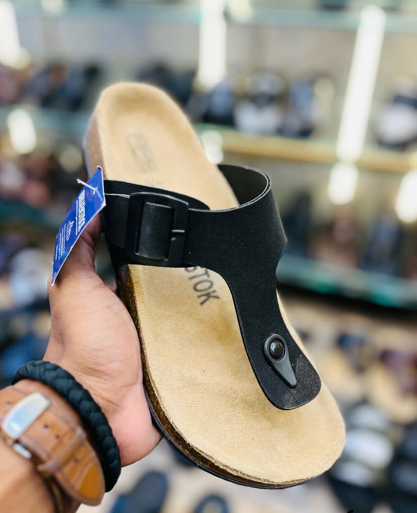 RIB BIR Black Leather Unisex Slipper 988974