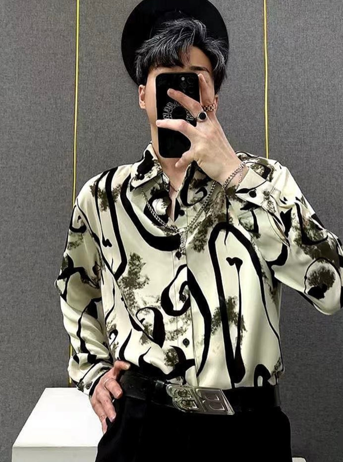 JCF Beige Green Black Print Colour Full Sleeve Imported Shirt 2330