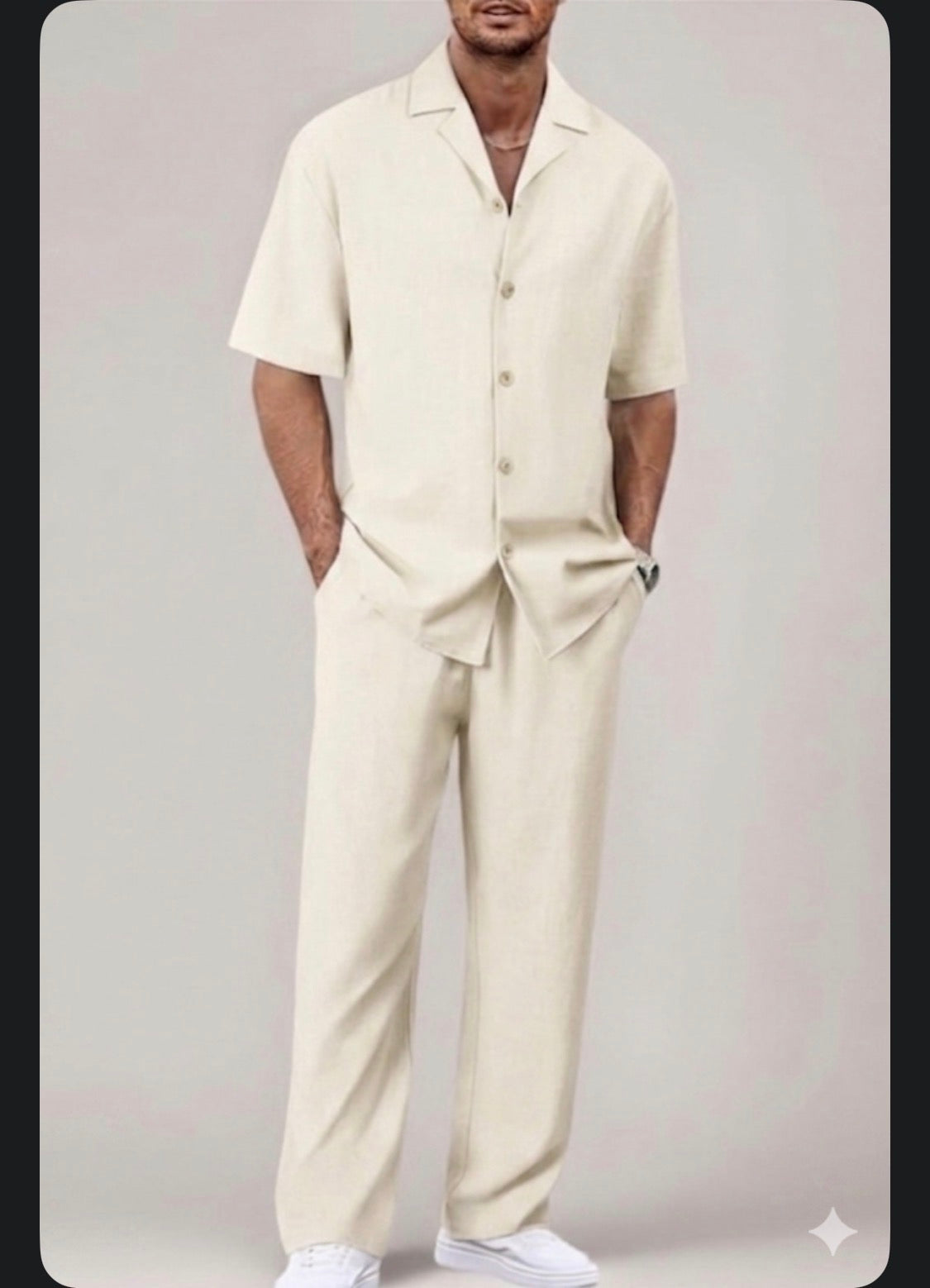 Raz Zar cream Colour Linen Half Sleeve Shirt With Lower Coord Set 990490