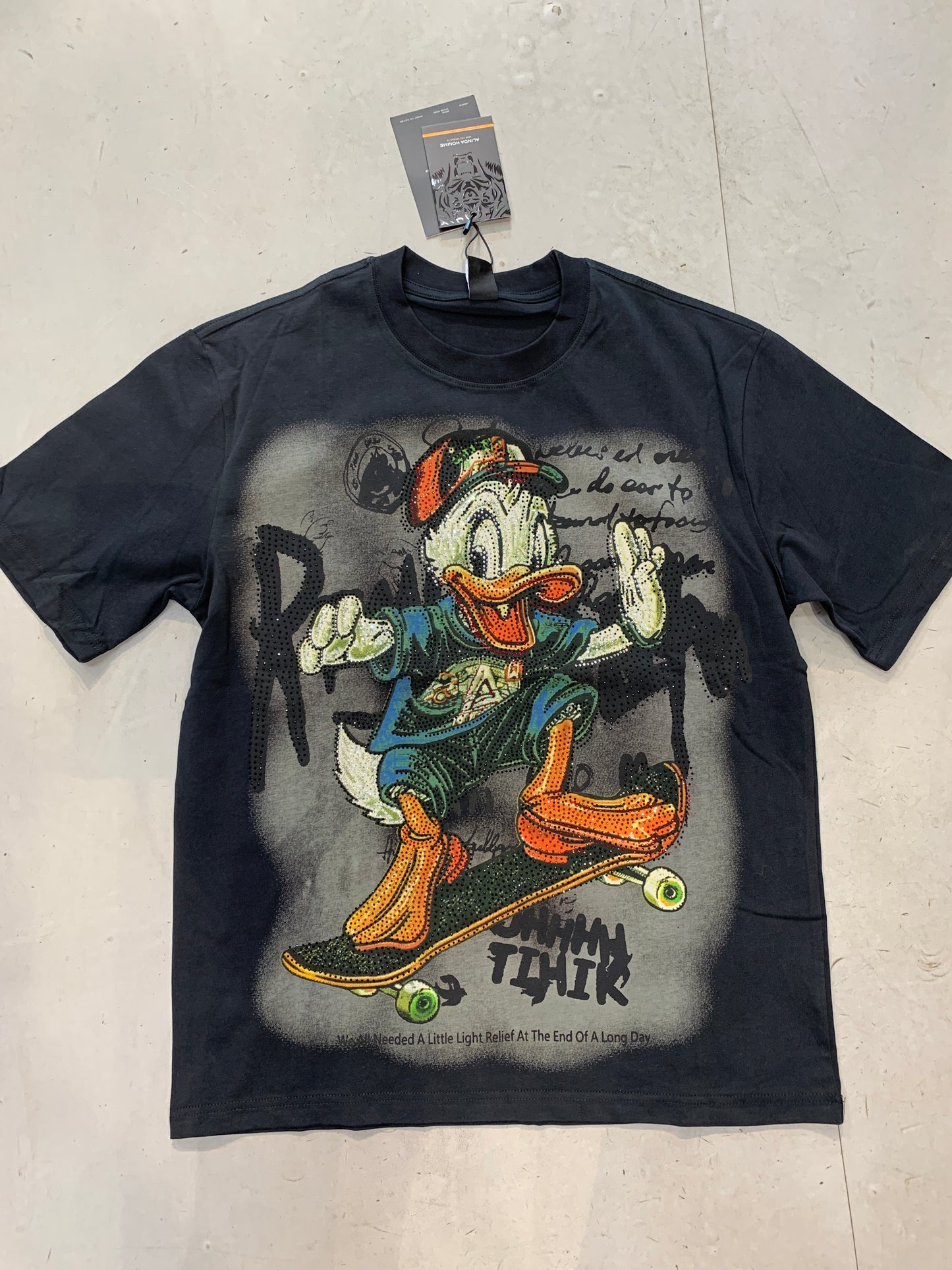 ALINDA HOMME Black Grey Colour TIHIK Duck Face Stone Print Imported Oversized Unisex TShirt 39965