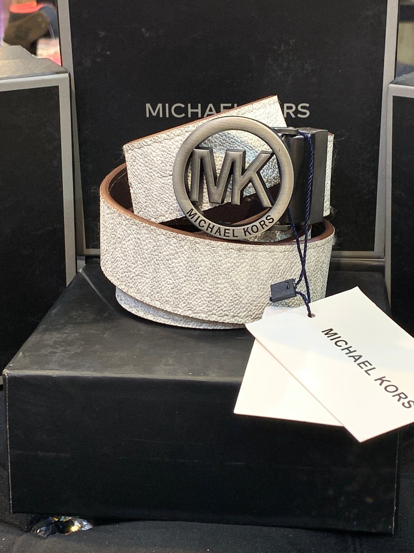 CIM White Colour km Print Silver Buckle Belt 987372