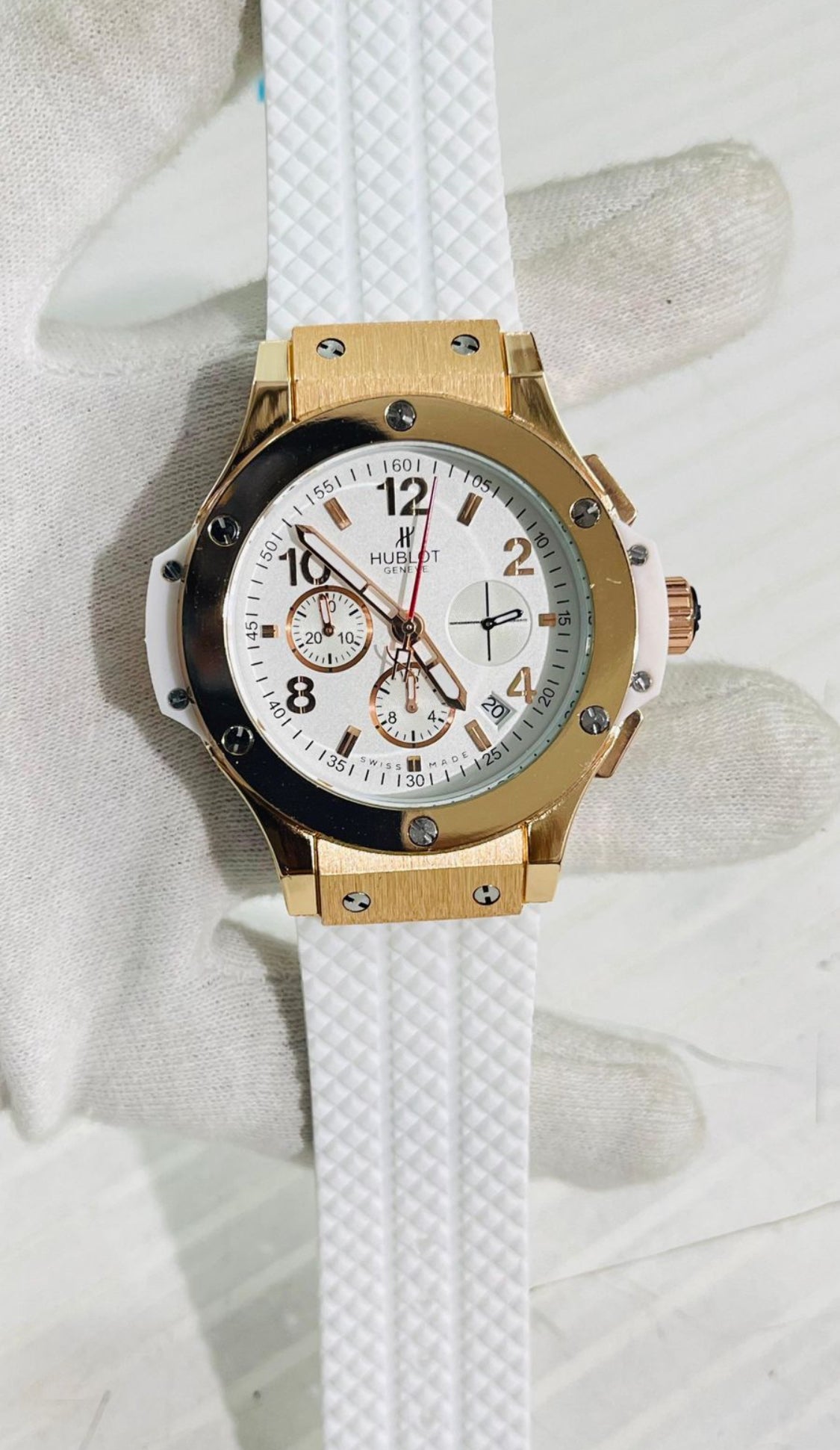 Buh White Strap Copper Ring White Dial Men Watch 901113