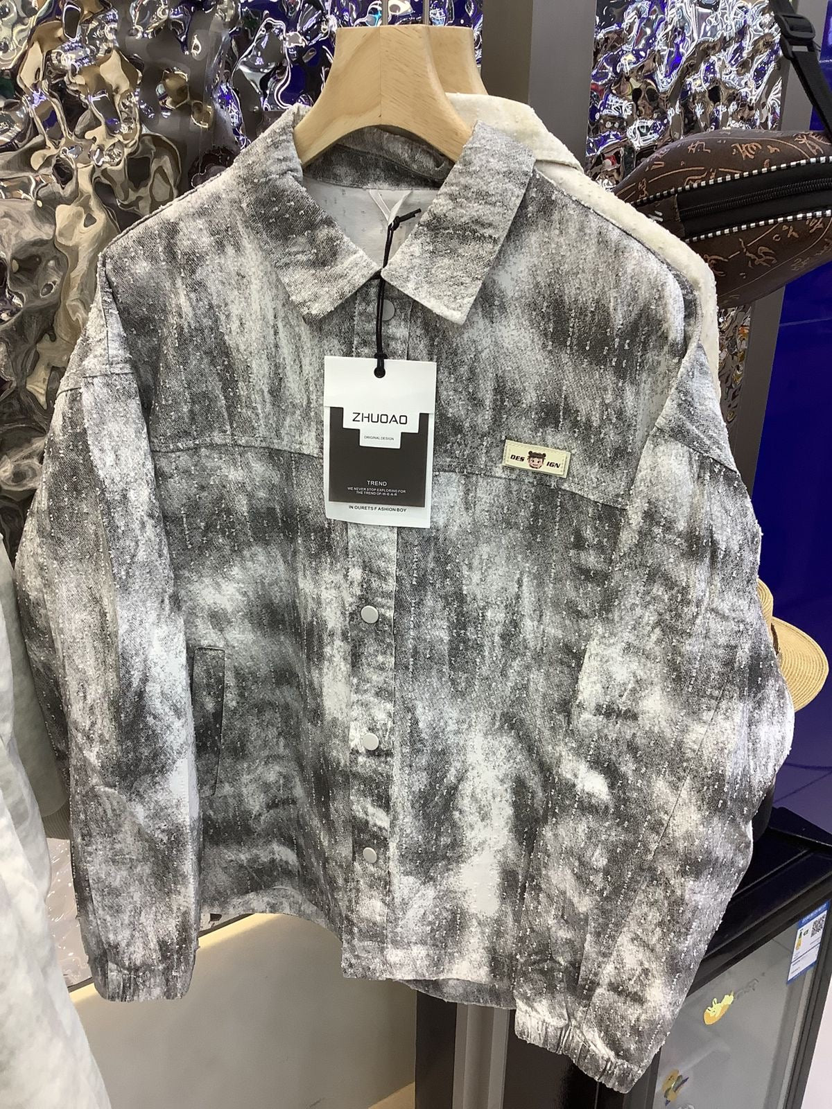 DESIGN Grey White Denim Rugged Design Premium Quality Oversized Men’s Jacket 8916