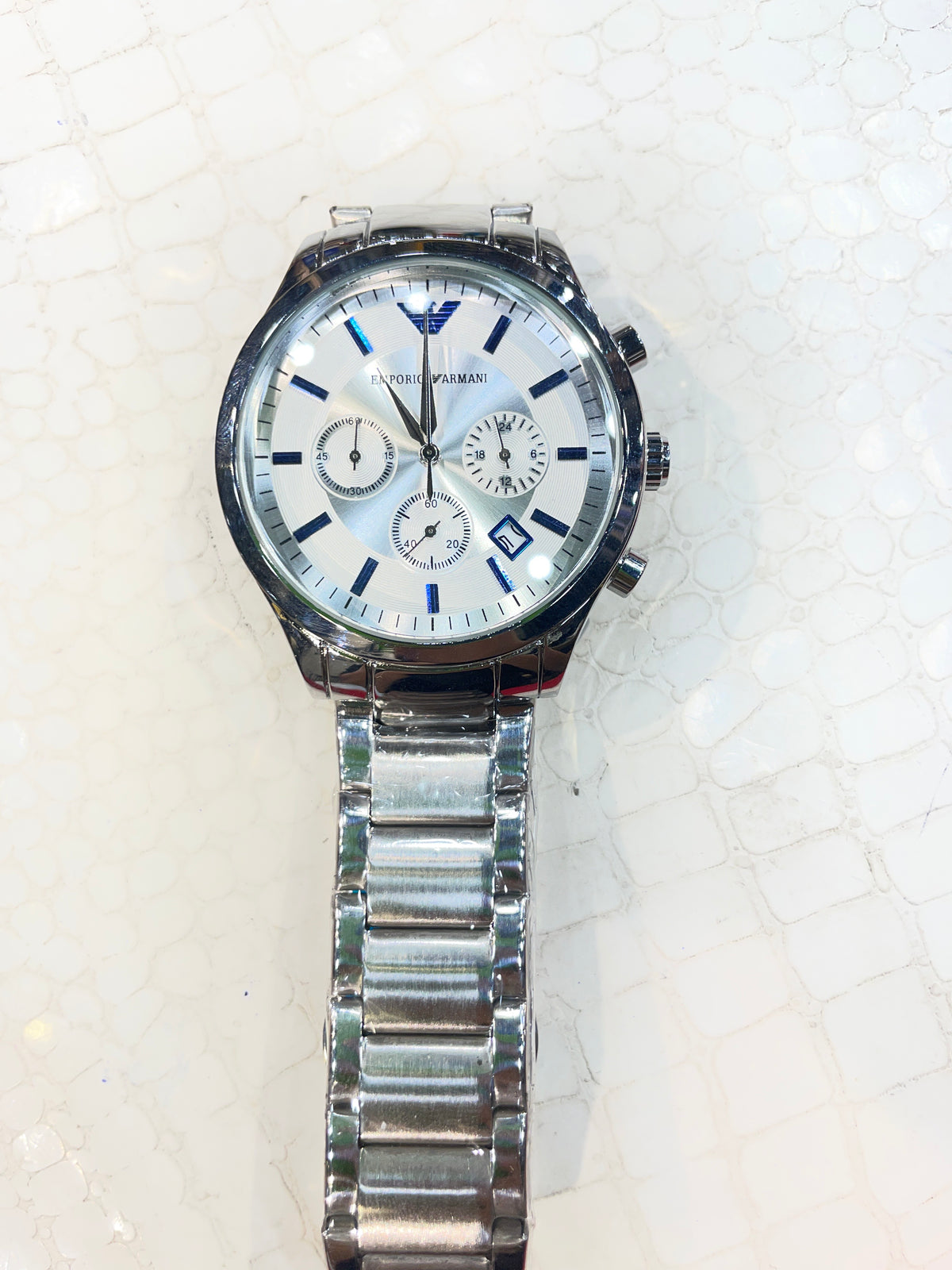 MRA ARM Silver Chain White Blue Dial Chrono Working Premium Quality Men’s Watch 991213