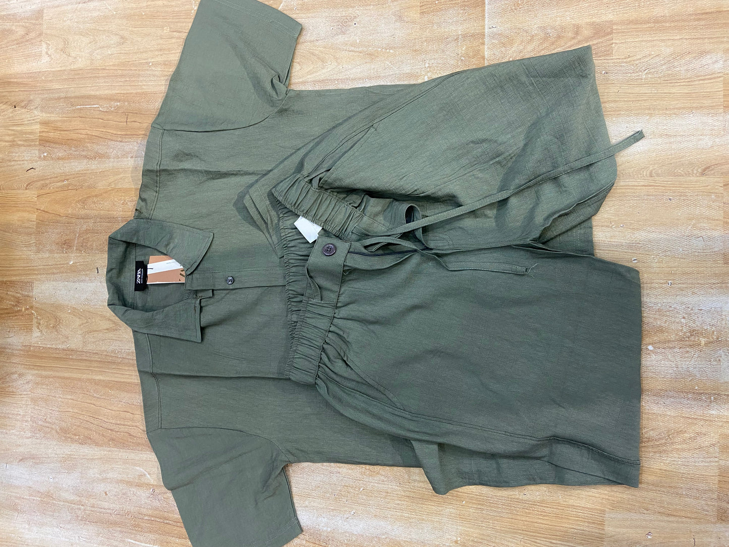 Raz Zar Green Colour Linen Half Sleeve Shirt With Pant Coord Set 989392