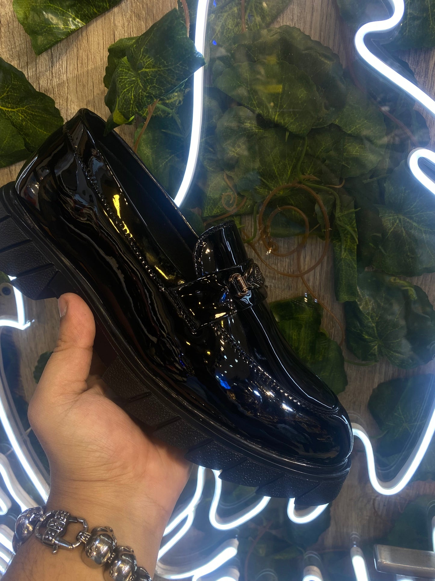 GUC CUG Black Colour Party Wear Glossy pattern Trending High Heel Loafer Shoes 987060